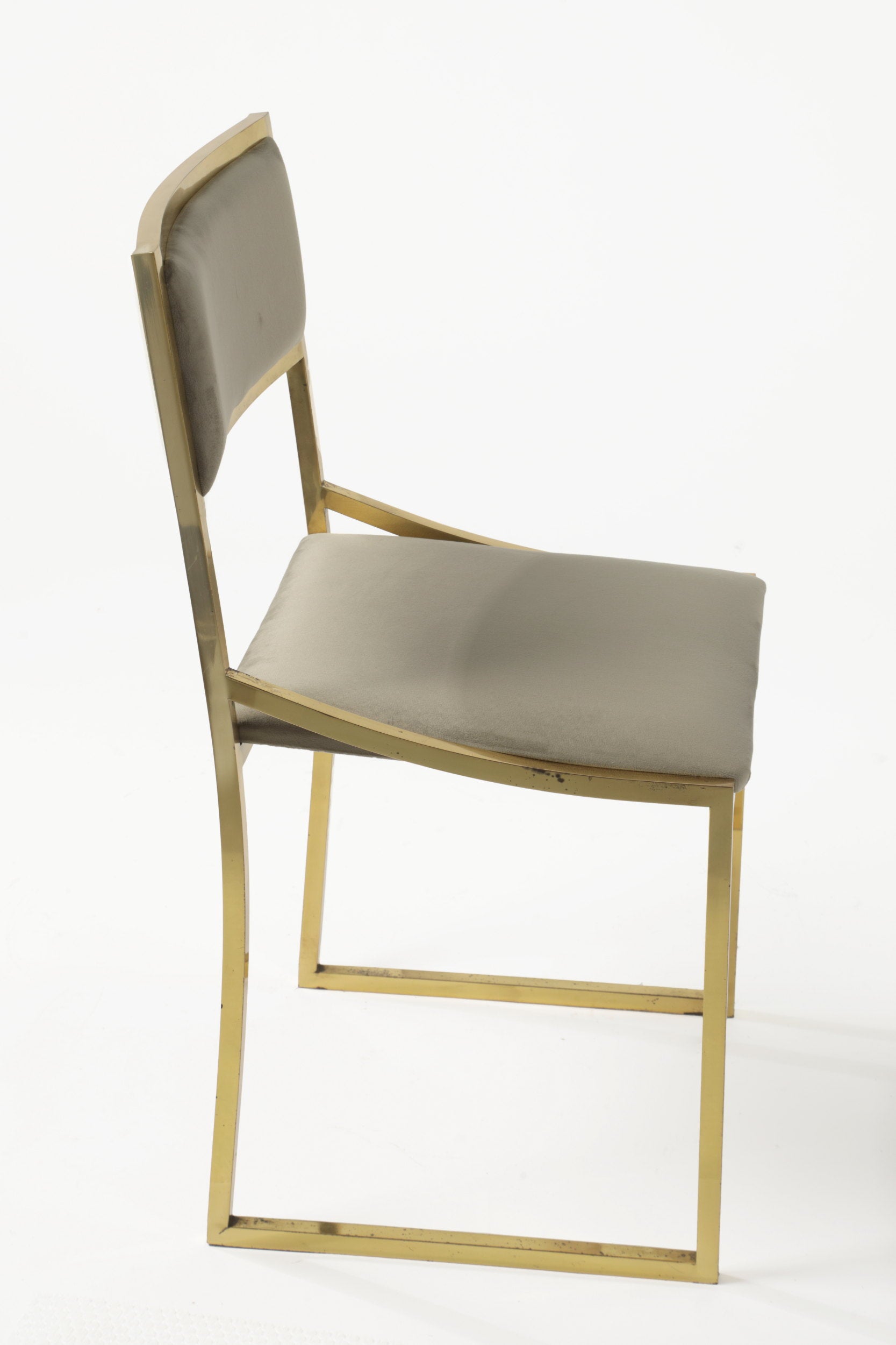 4 70's brass and velvet chairs reinterpreted by triplef