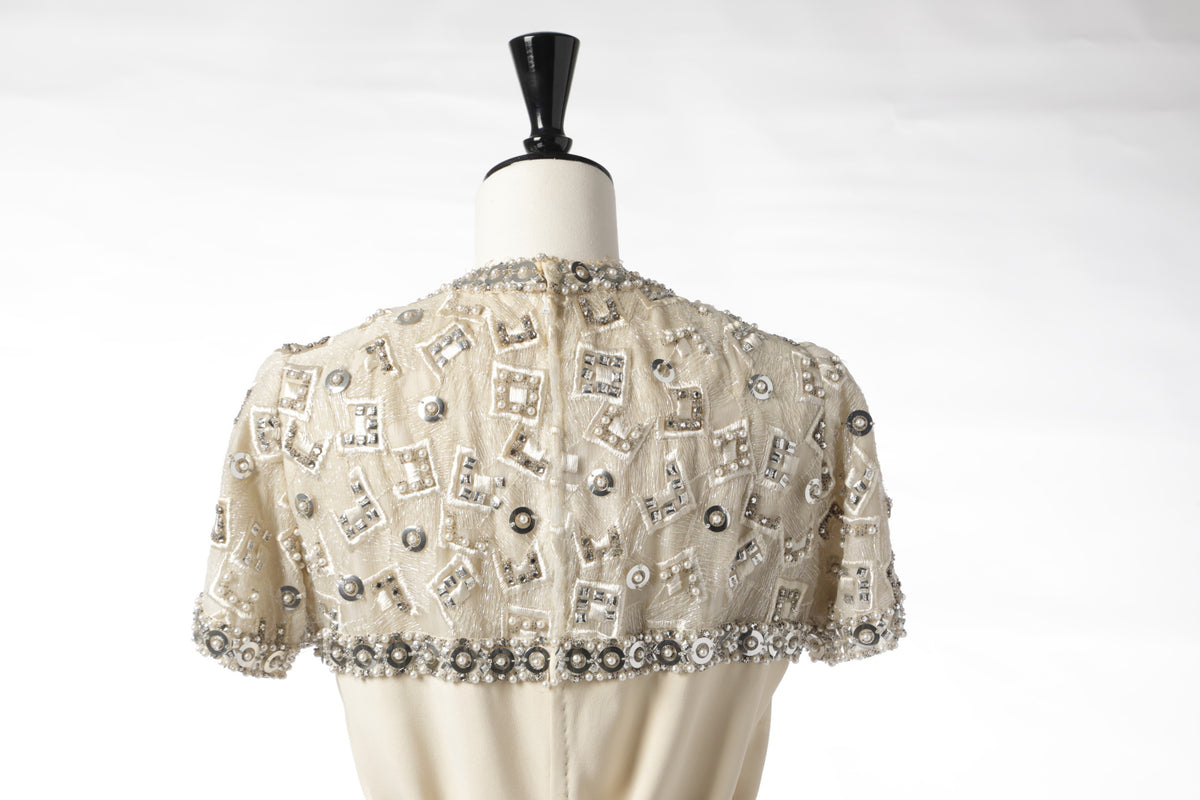 1960s ivory silk sequin embroidered dress