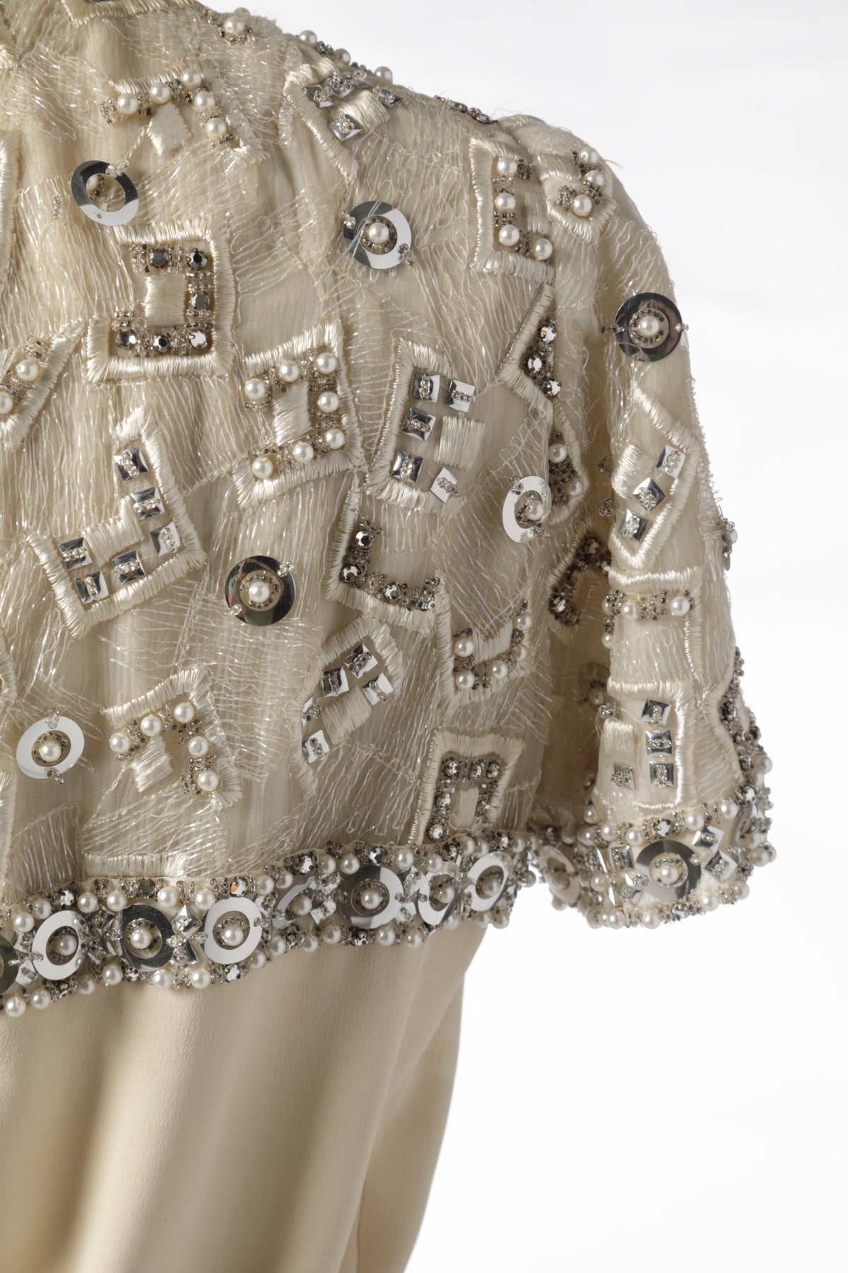 1960s ivory silk sequin embroidered dress