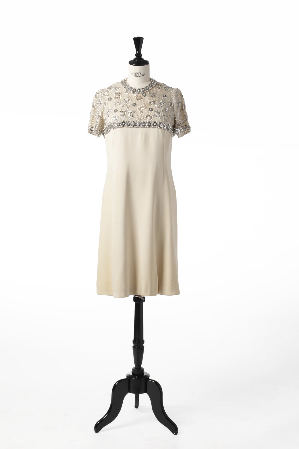 1960s ivory silk sequin embroidered dress