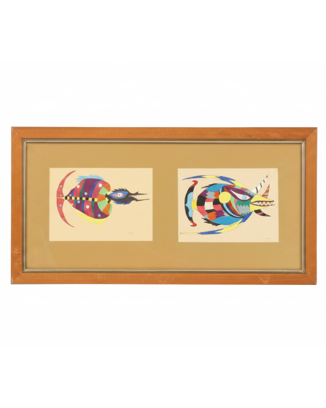 1970s painting Watercolor on paper abstract Atlantic fauna