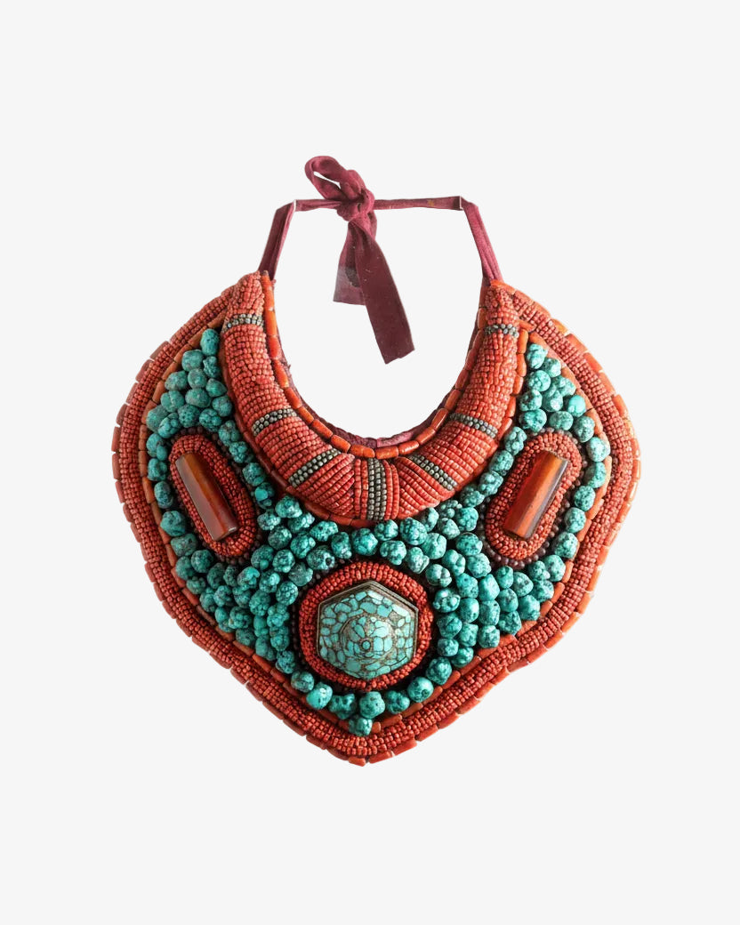 Antique Moroccan coral and turquoise collar