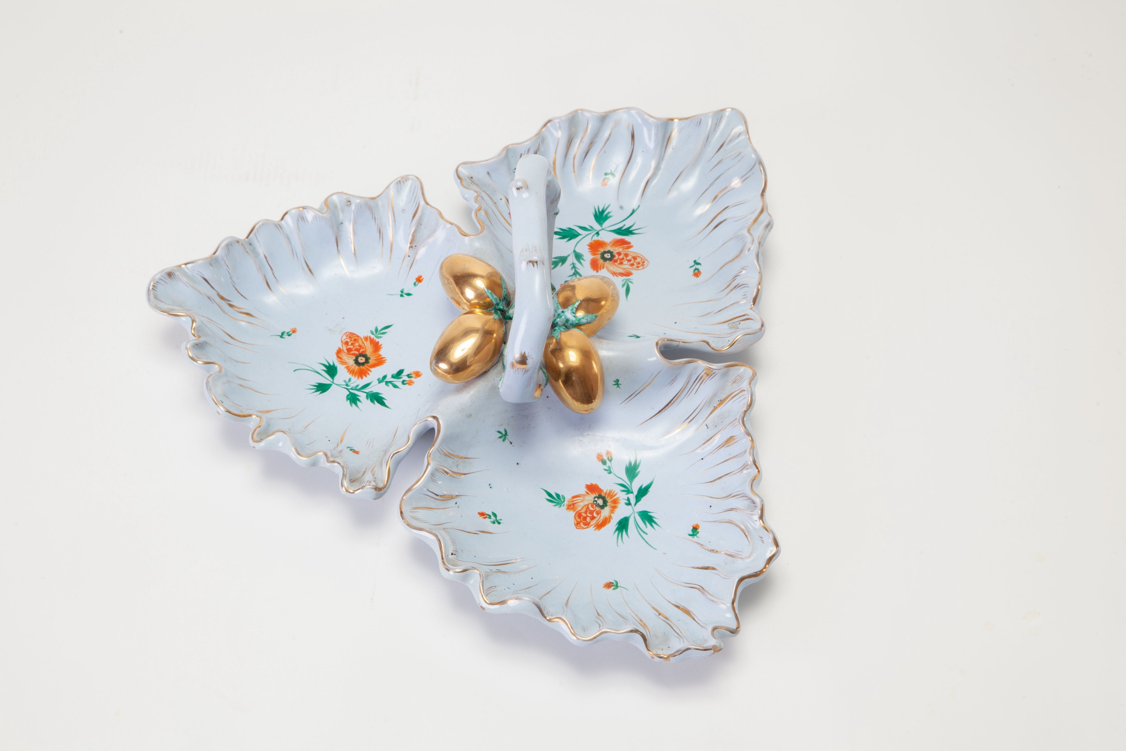 Light blue decorated ceramic hors d'oeuvre dish from the 50s
