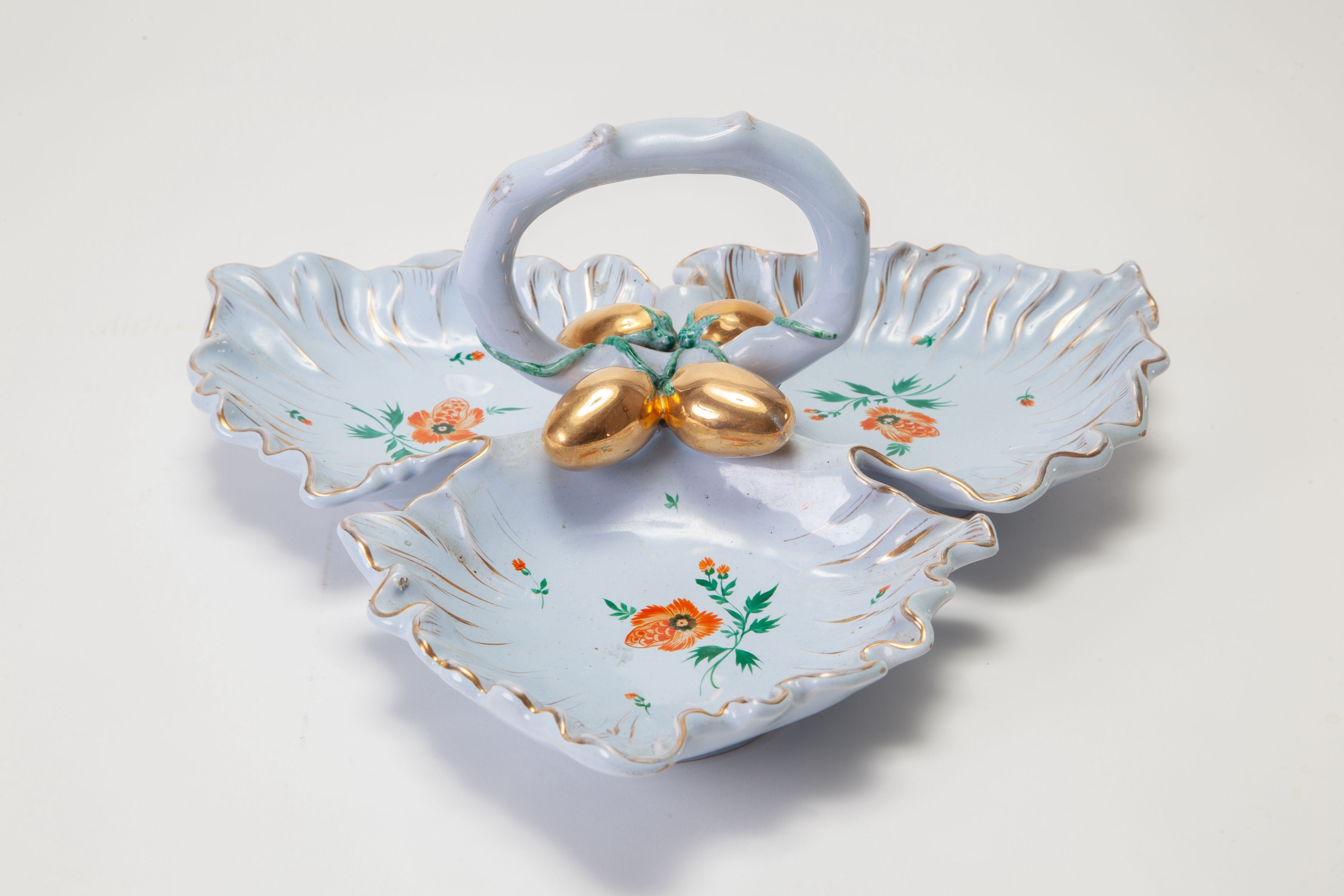 Light blue decorated ceramic hors d'oeuvre dish from the 50s