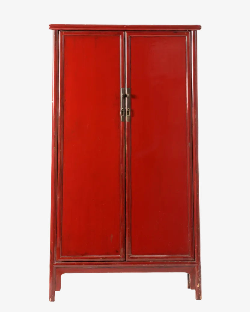 Chinese red lacquered wardrobe