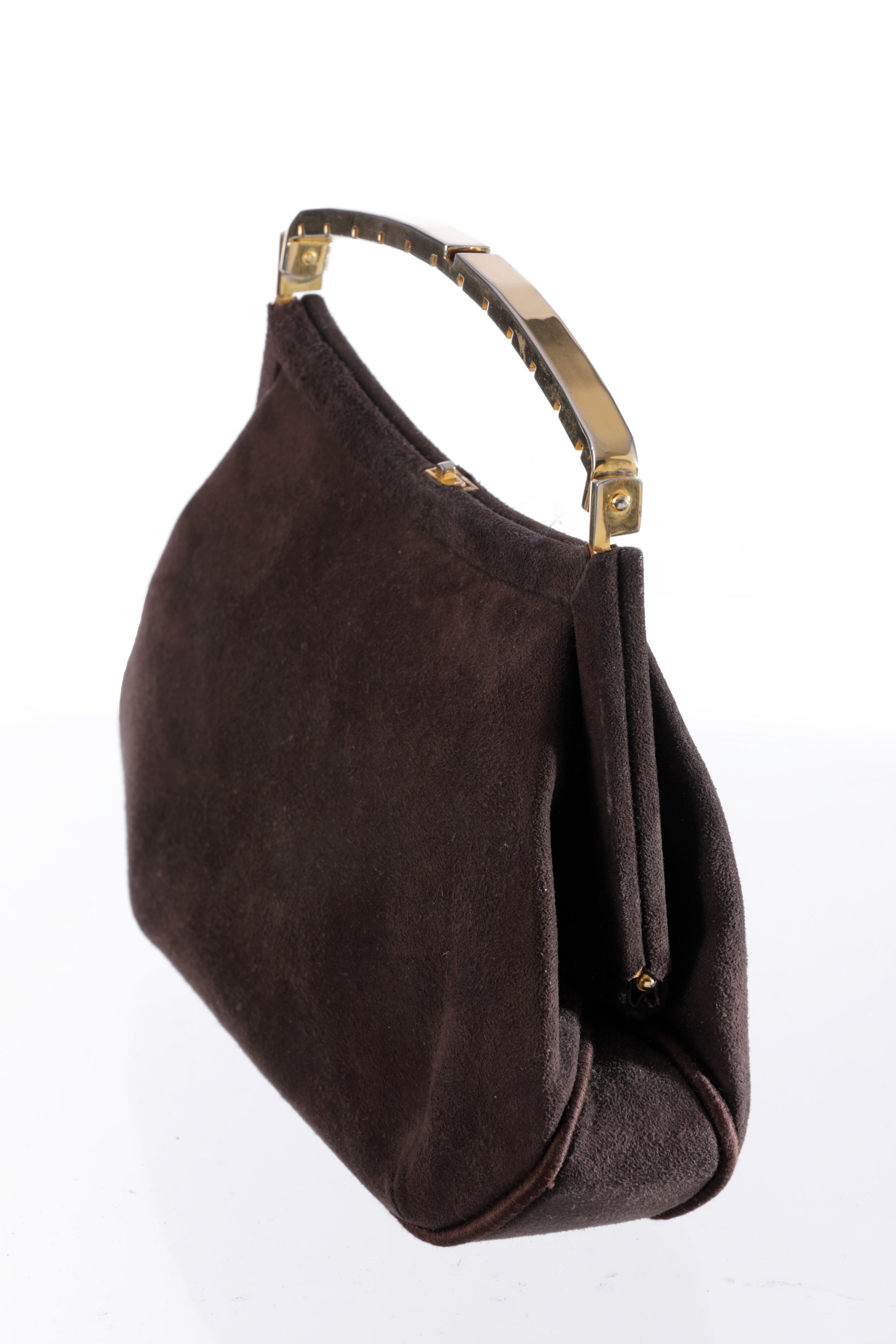 Suede handbag with golden hardware from the 60s