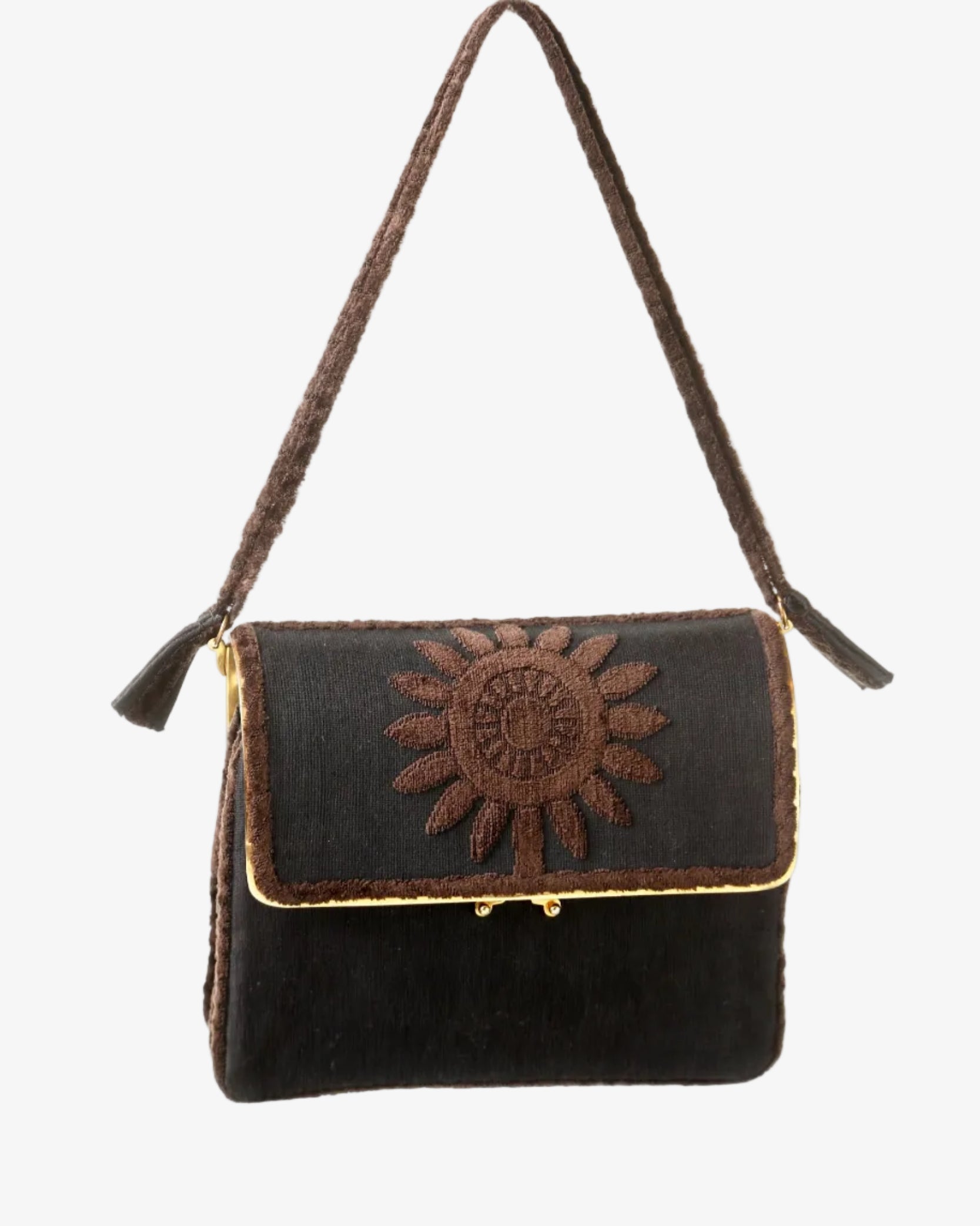 Roberta di Camerino shoulder bag brown velvet black background