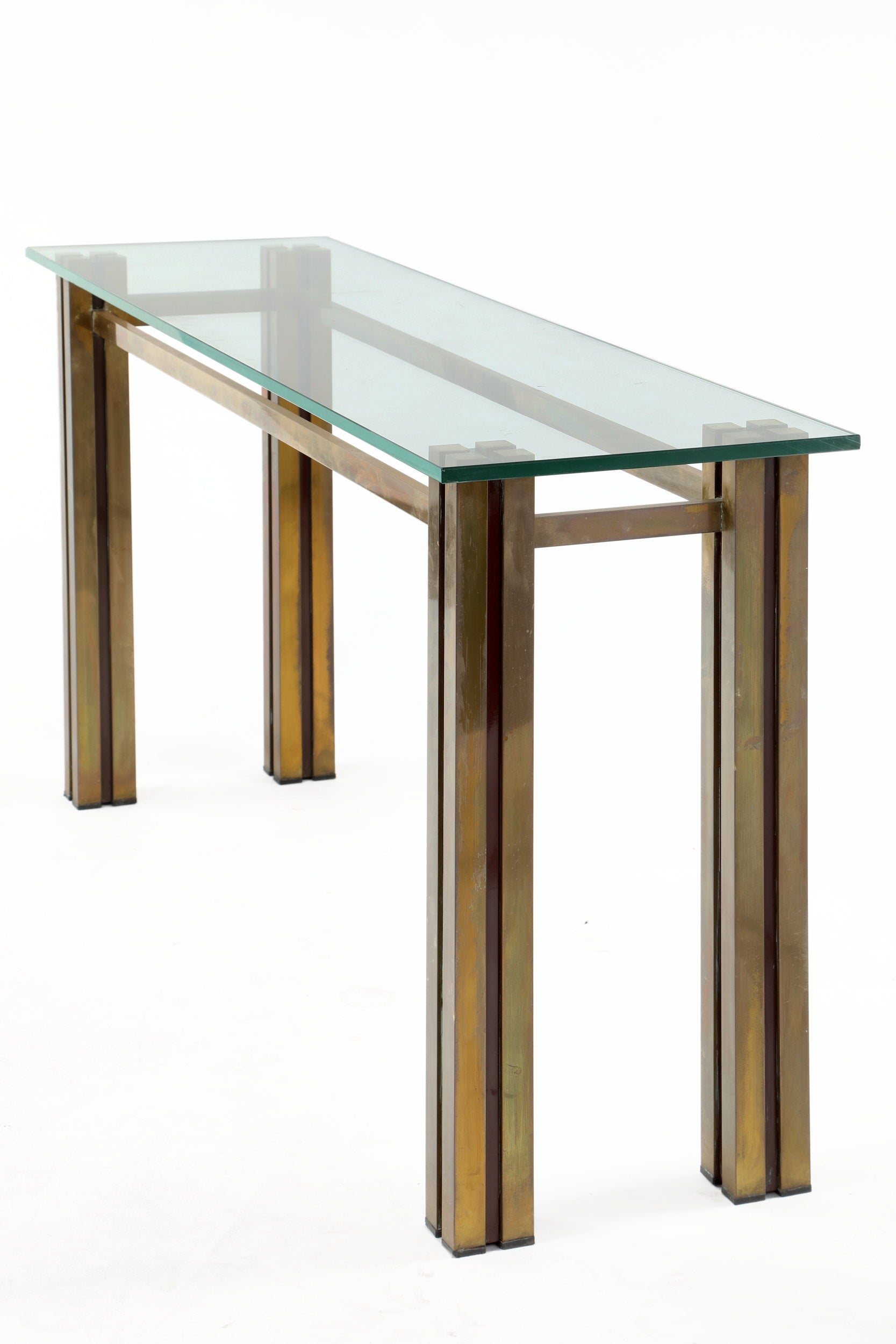Console from the 70s in brass with glass top