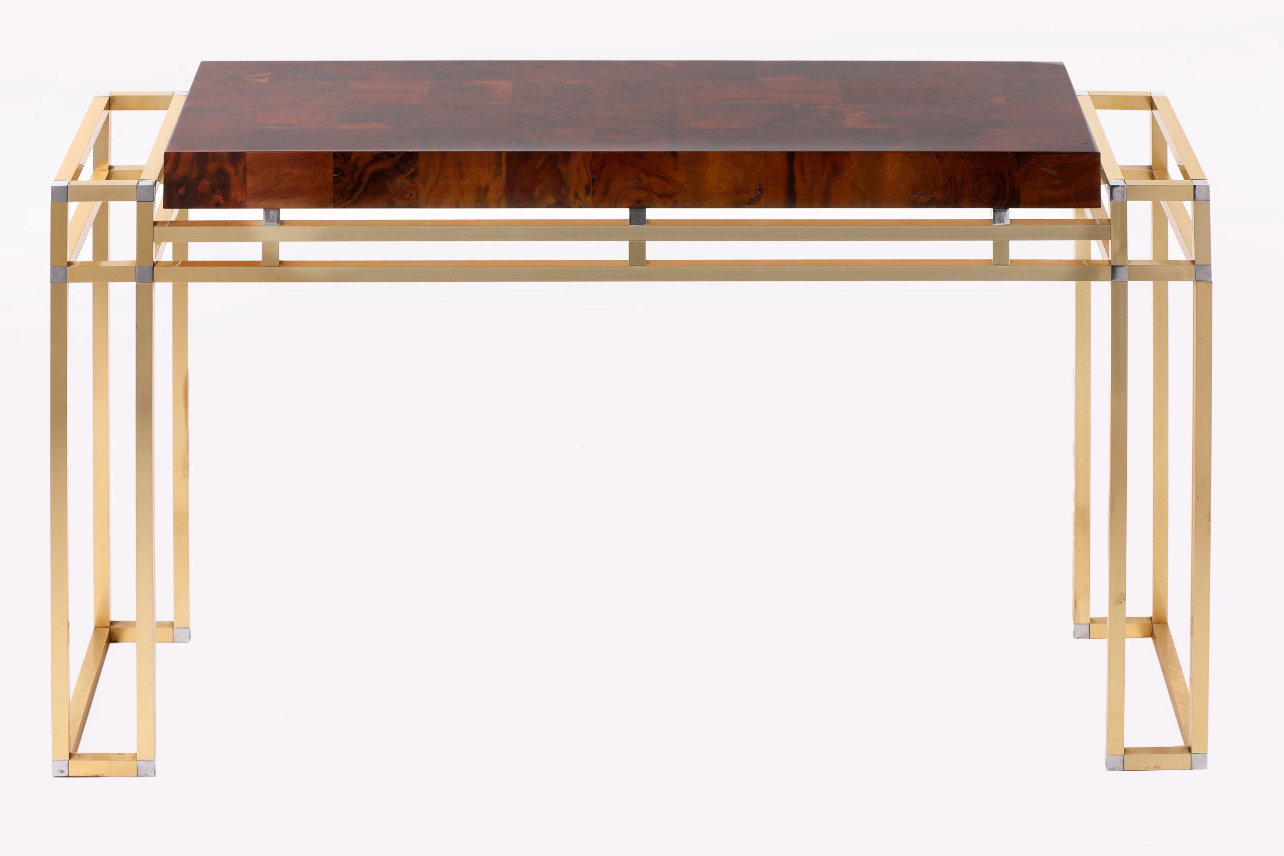 Willy Rizzo console table in briar root, metal and brass from the 1970s