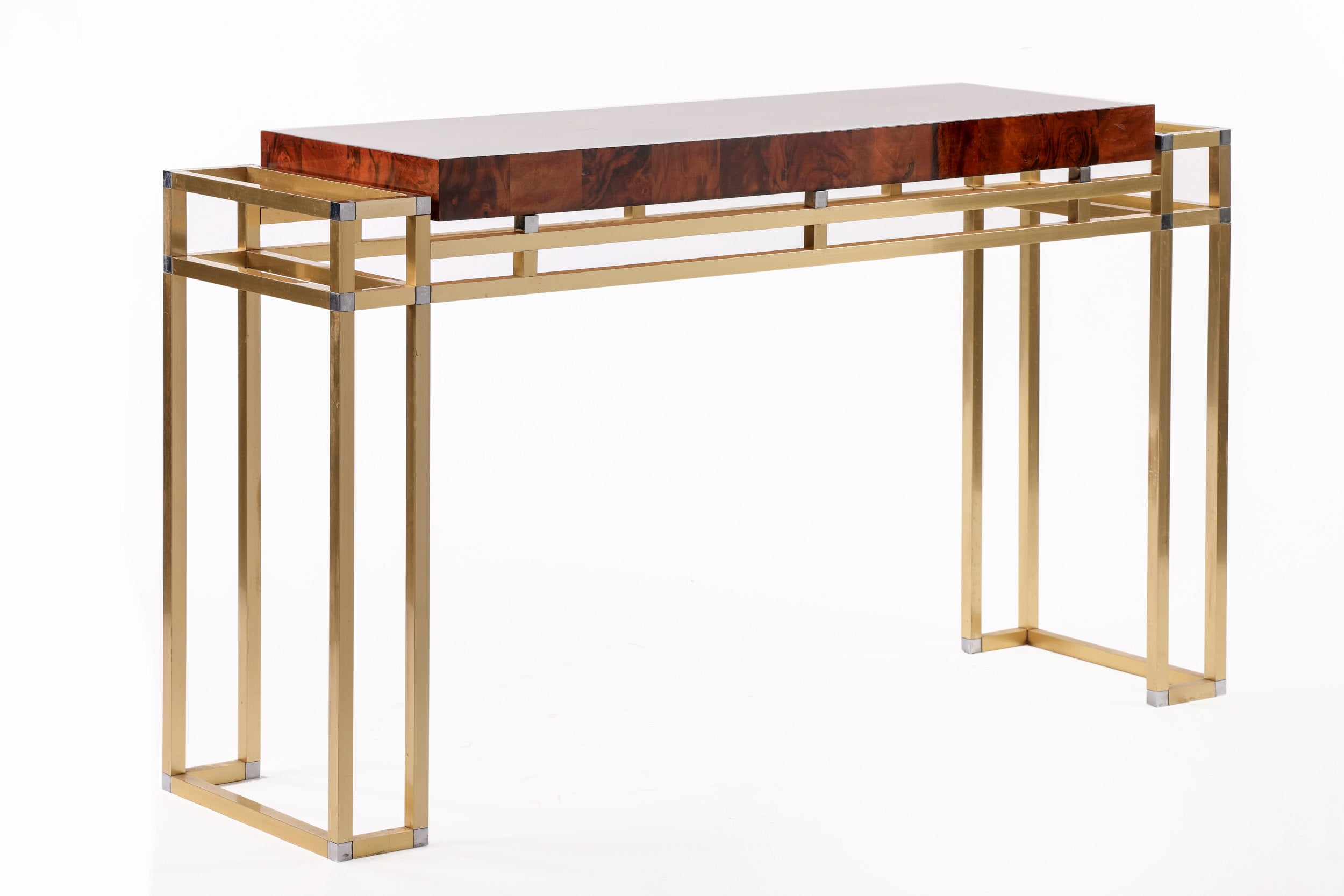 Willy Rizzo console table in briar root, metal and brass from the 1970s