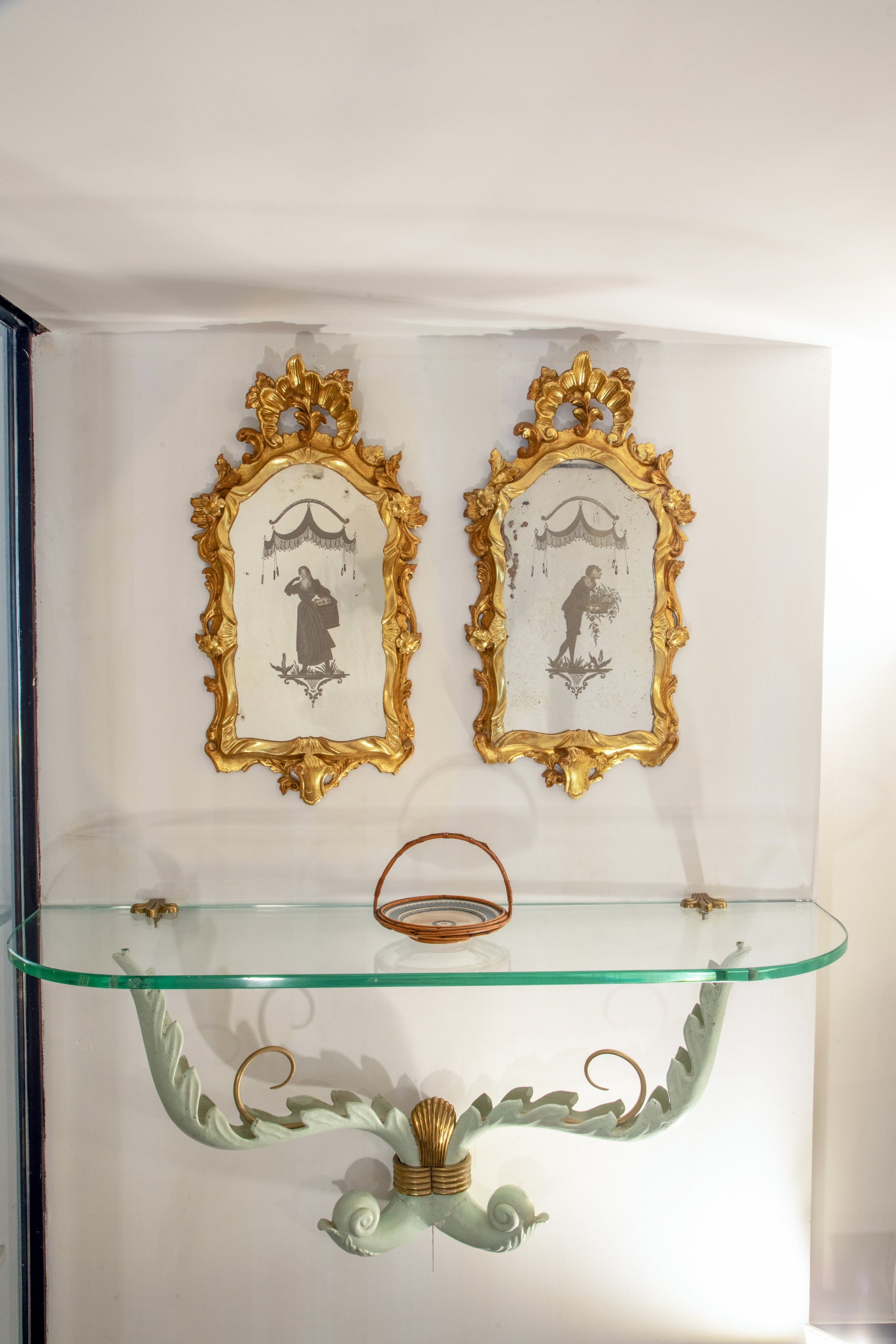 1950s enamelled metal and crystal console