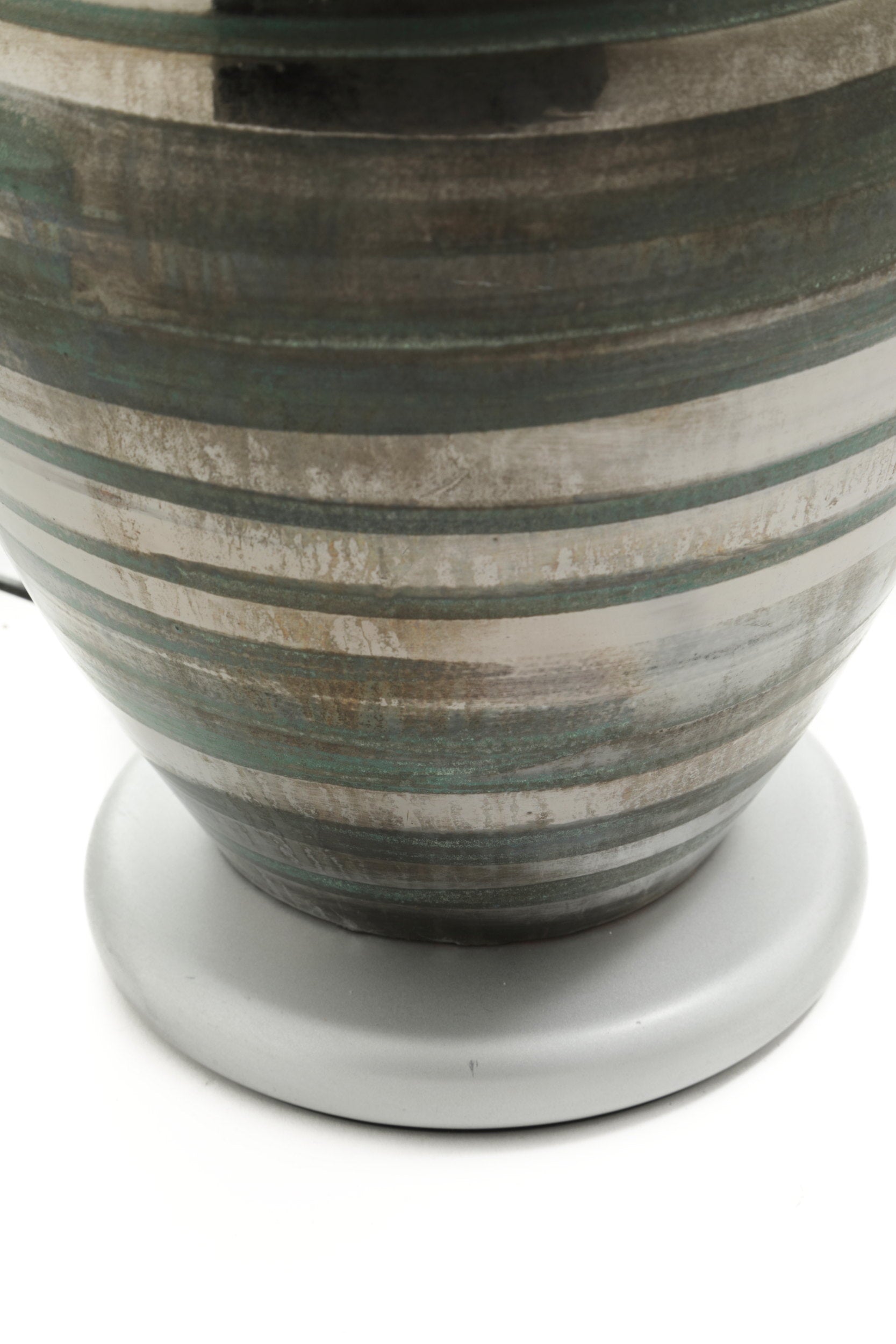 Pair of table lamps from the 70s in ceramic with silver bands