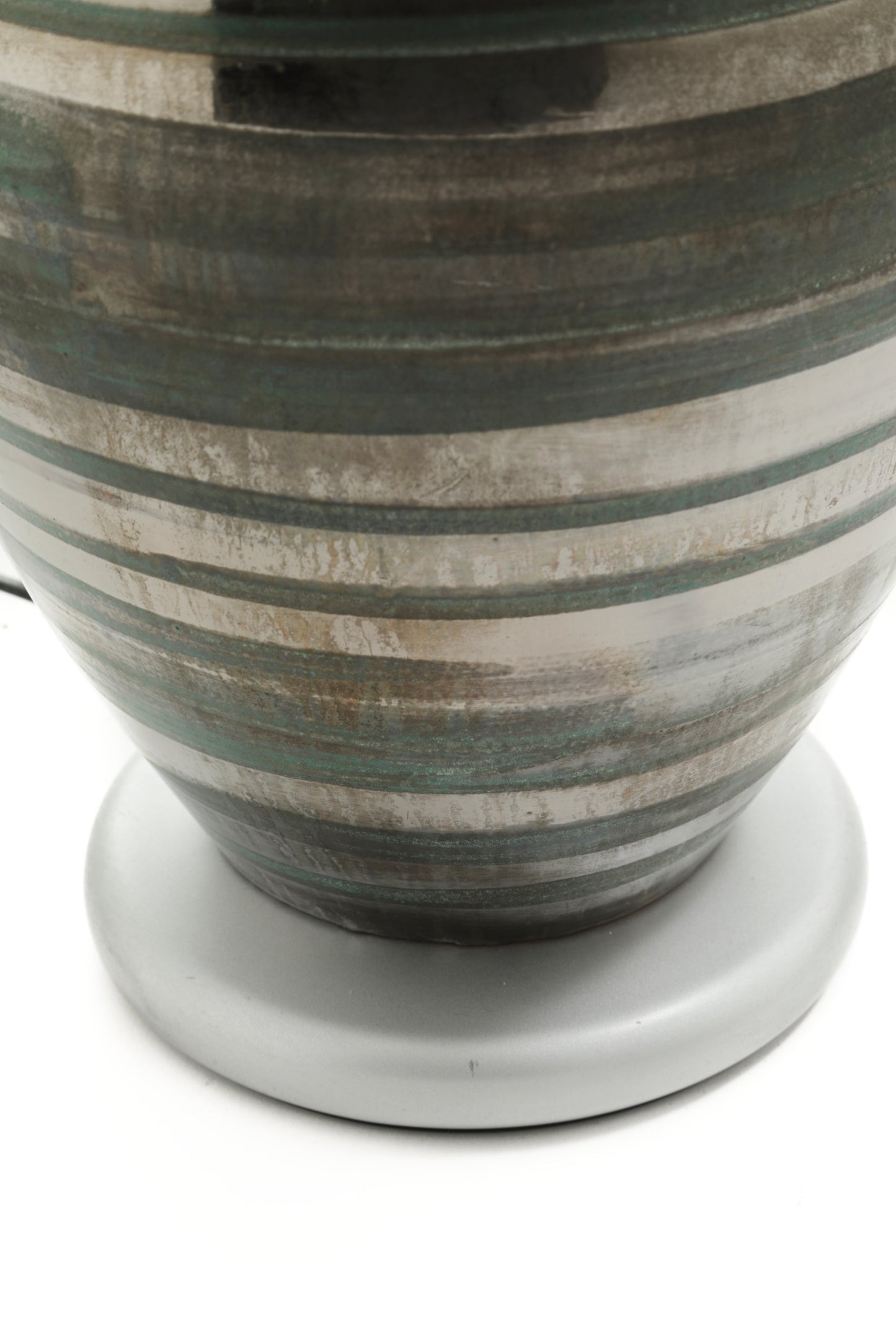 Coppia Lampade da tavolo anni 70 ceramica fasce argento