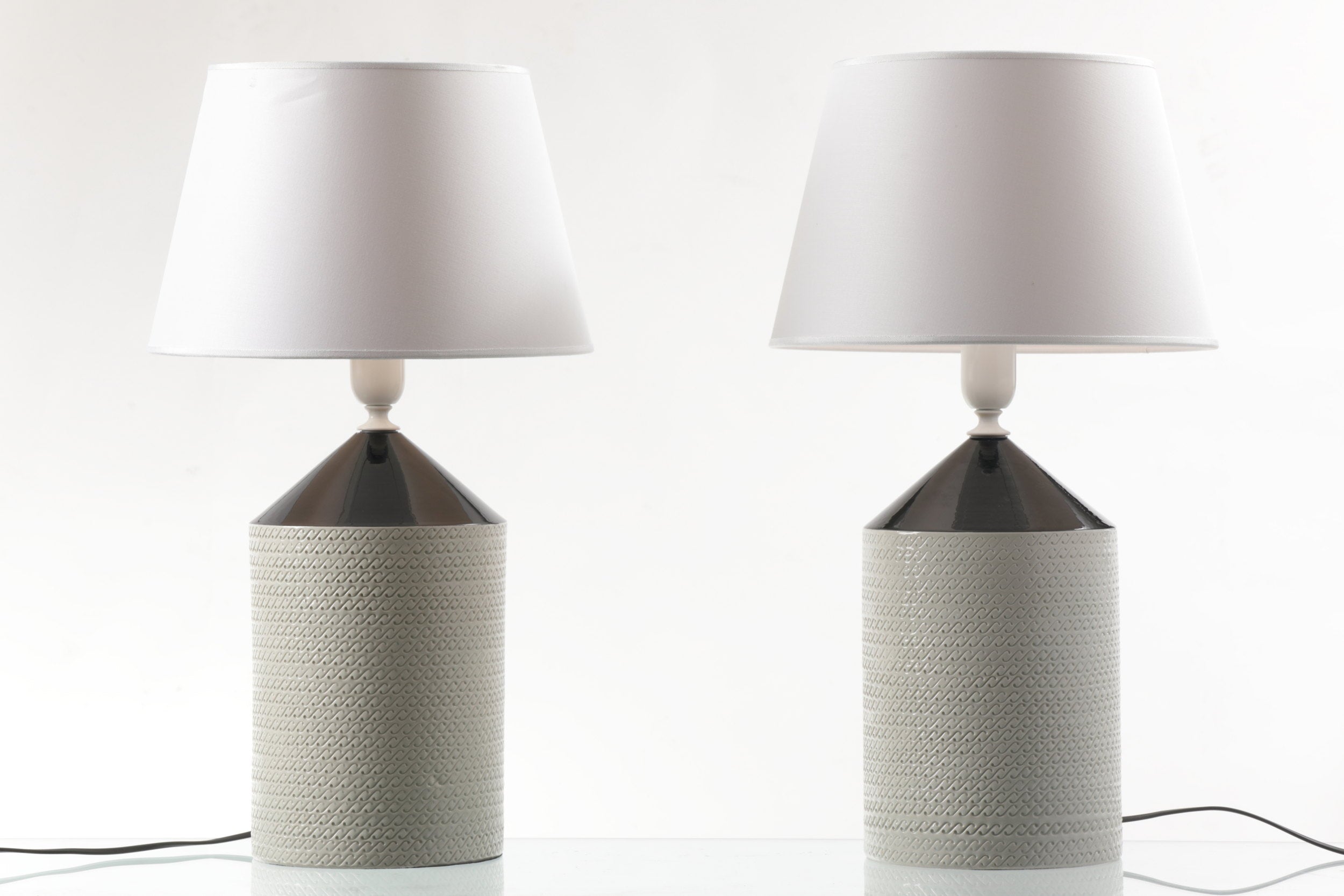 Pair of engraved ceramic table lamps from the 70s