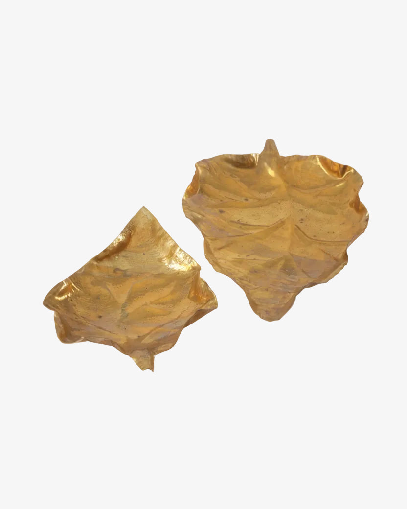 Pair of hand-hammered brass leaf centerpieces from the 1970s
