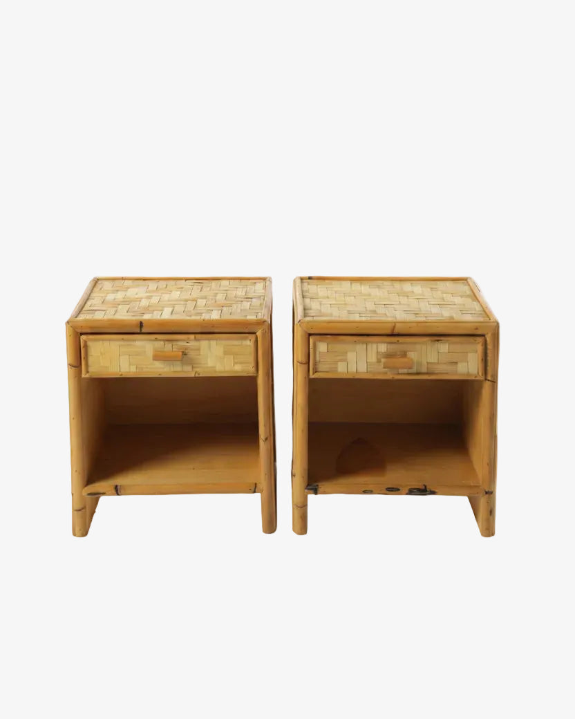 Pair of rattan bedside tables from the 70s
