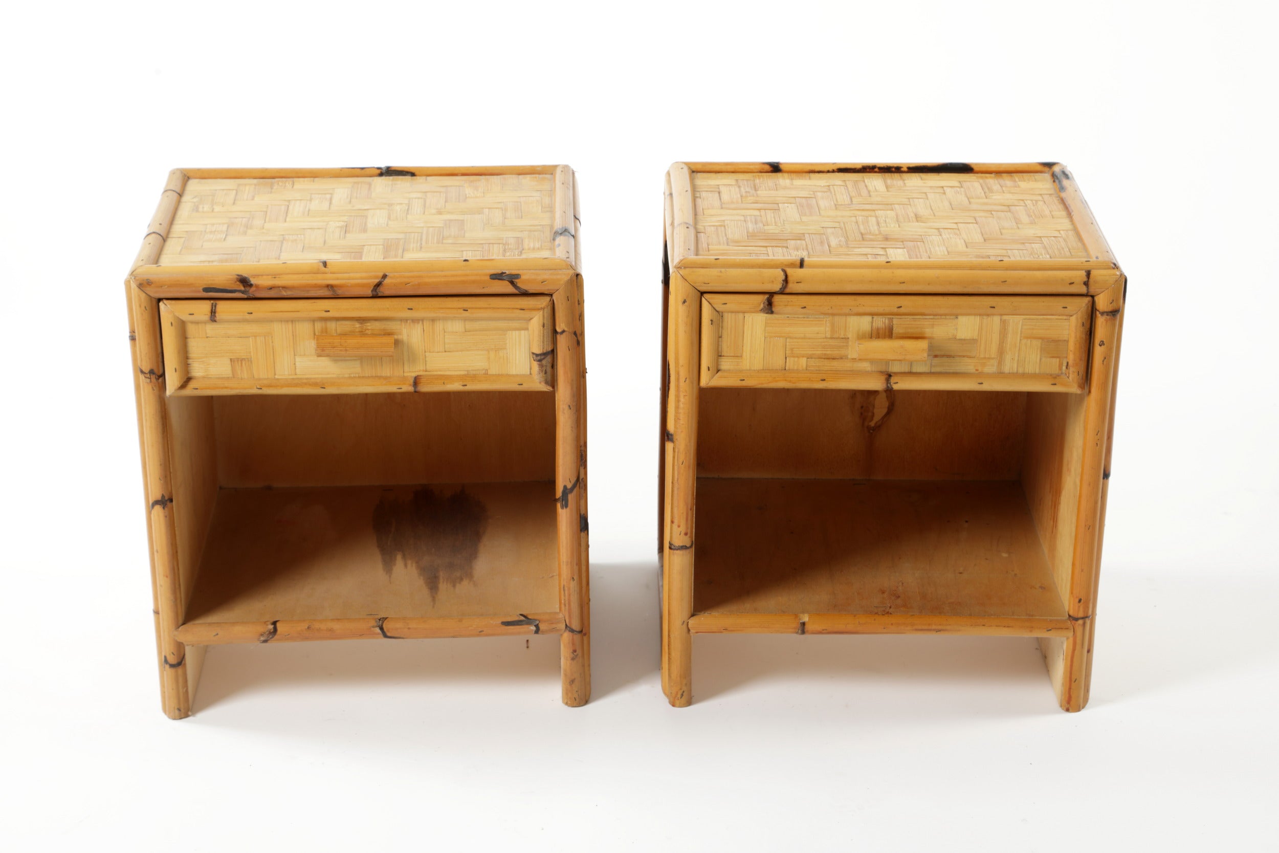 Pair of rattan and bamboo bedside tables from the 70s