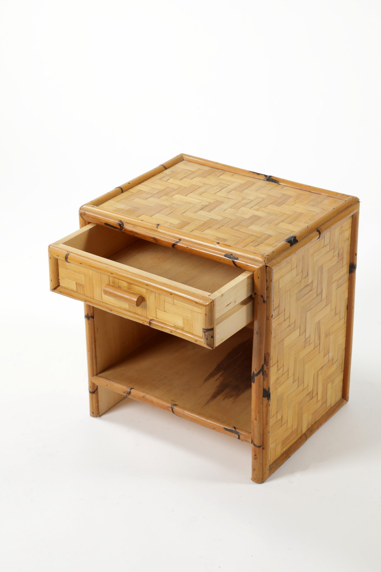 Coppia comodini rattan e bamboo anni 70
