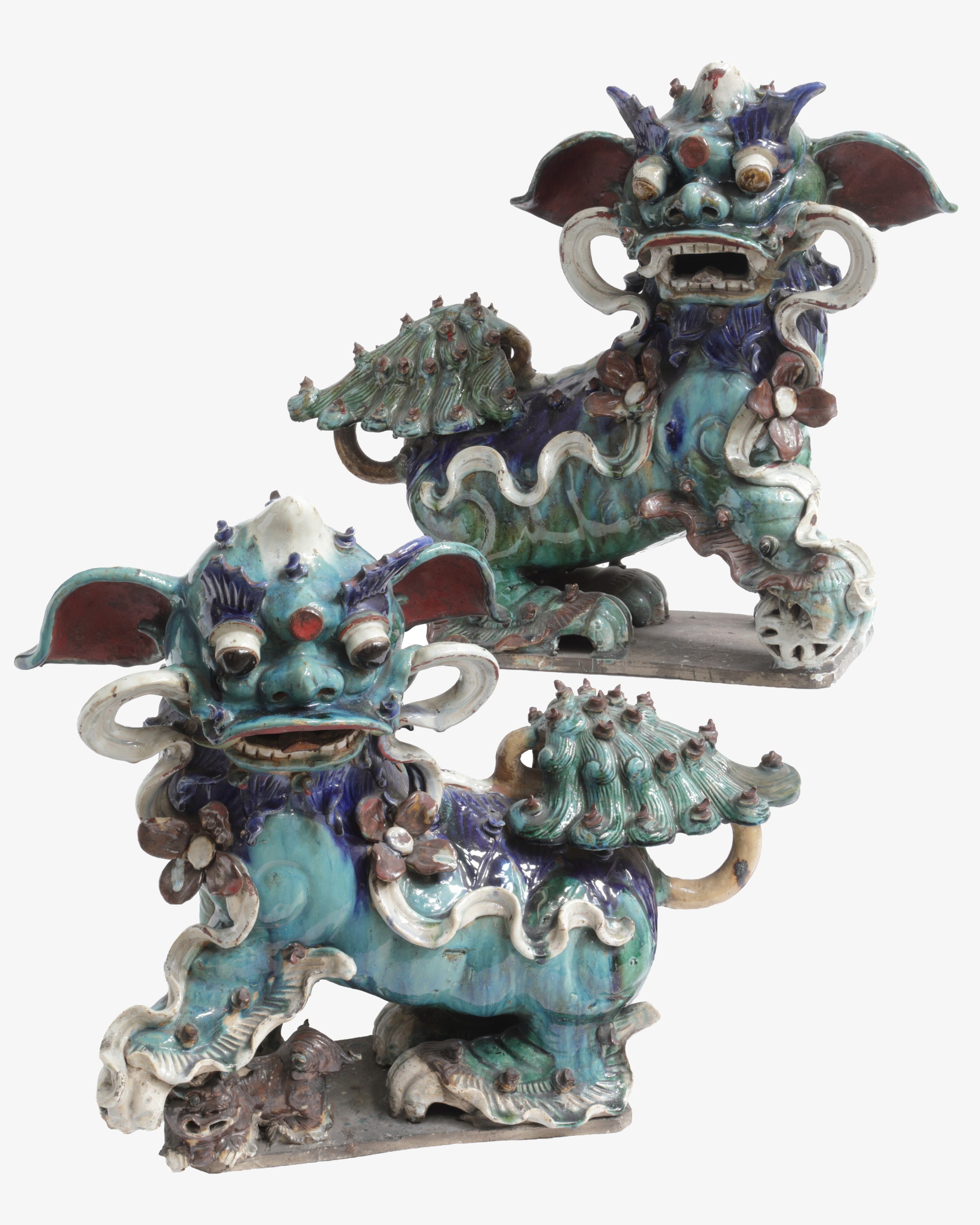 Pair of polychrome porcelain Foo Dogs