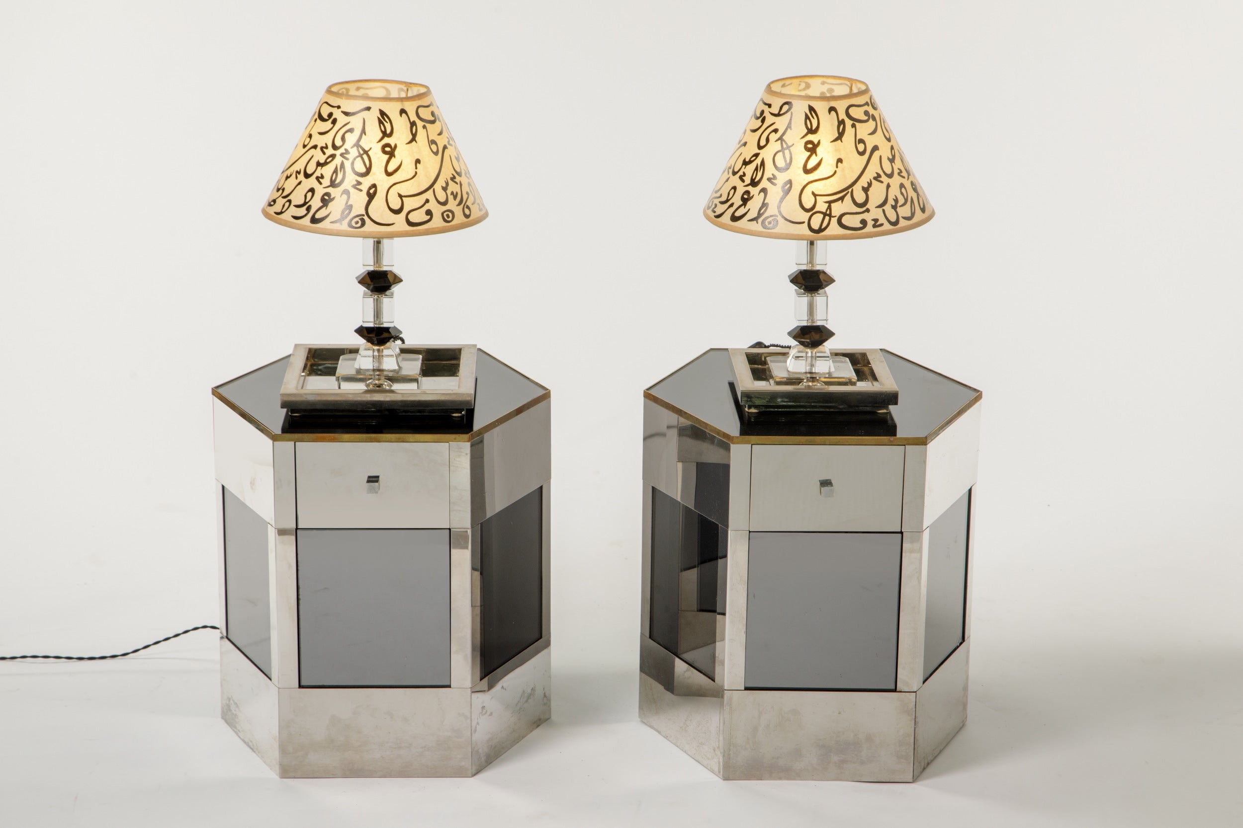 Pair of hexagonal bedside tables attributable to Sandro Petti, 1970s