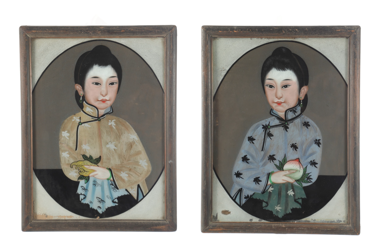 Pair of Japanese glass paintings from the 1900s