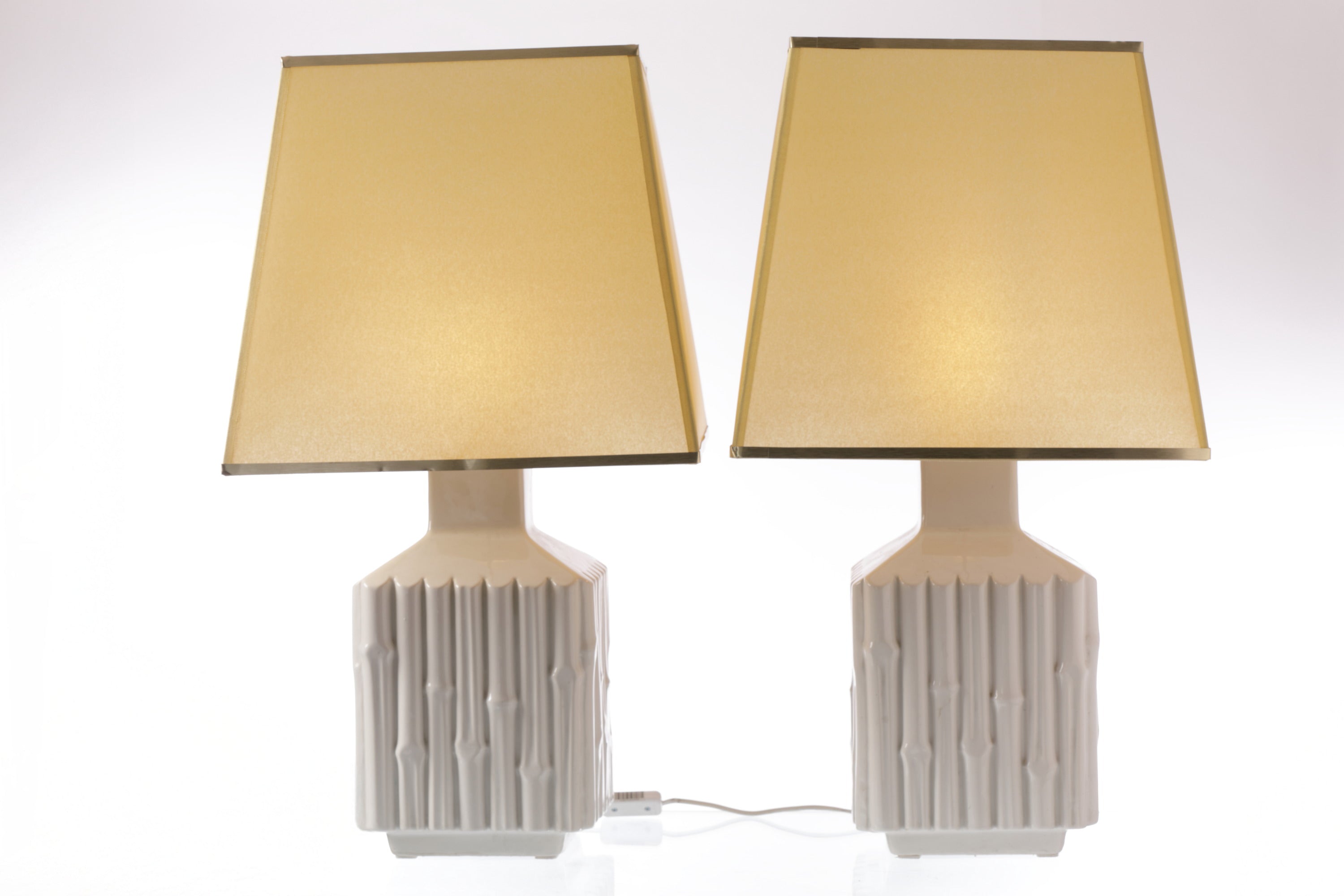 Pair of 70's bamboo ceramic table lamps
