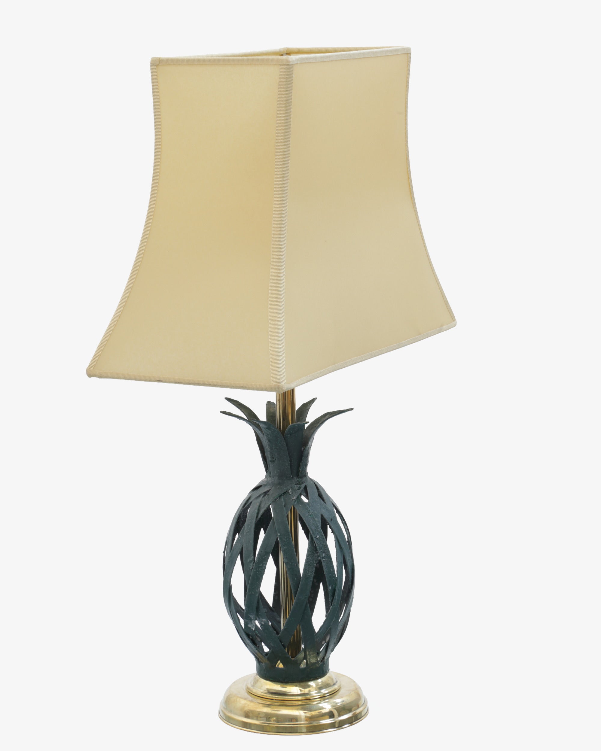 Coppia lampada da tavolo ananas ferro tinto e ottone anni 70