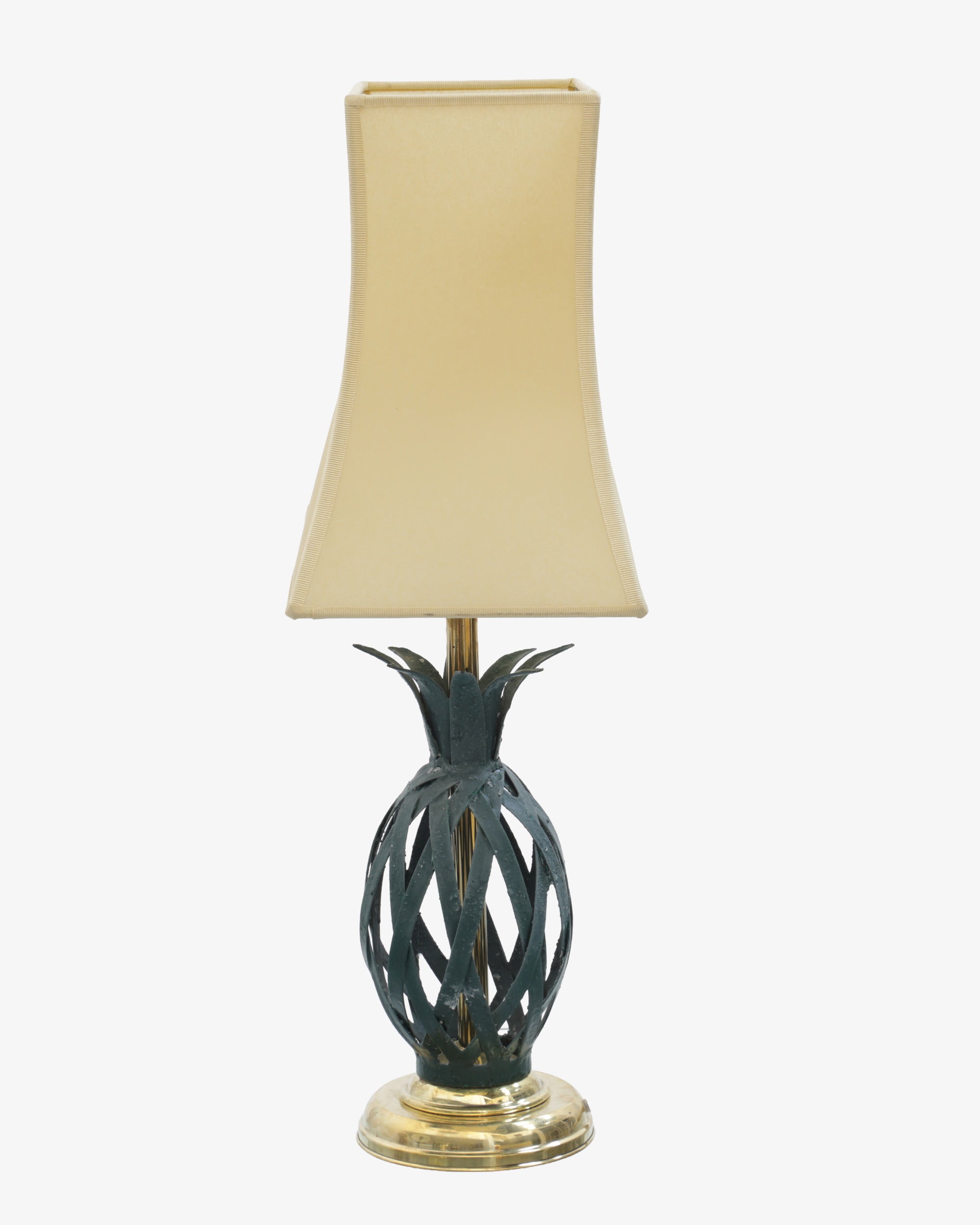 Coppia lampada da tavolo ananas ferro tinto e ottone anni 70