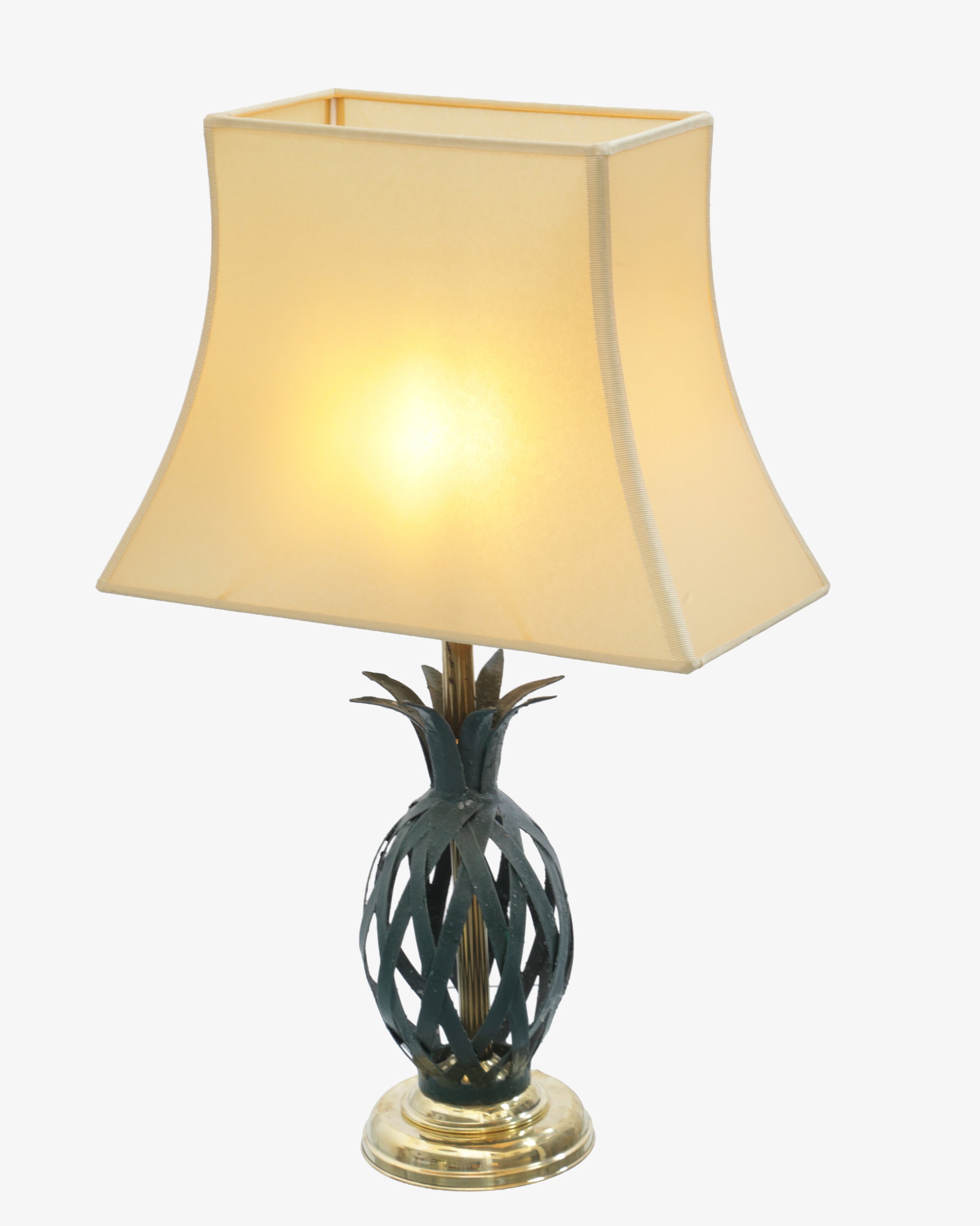 Coppia lampada da tavolo ananas ferro tinto e ottone anni 70