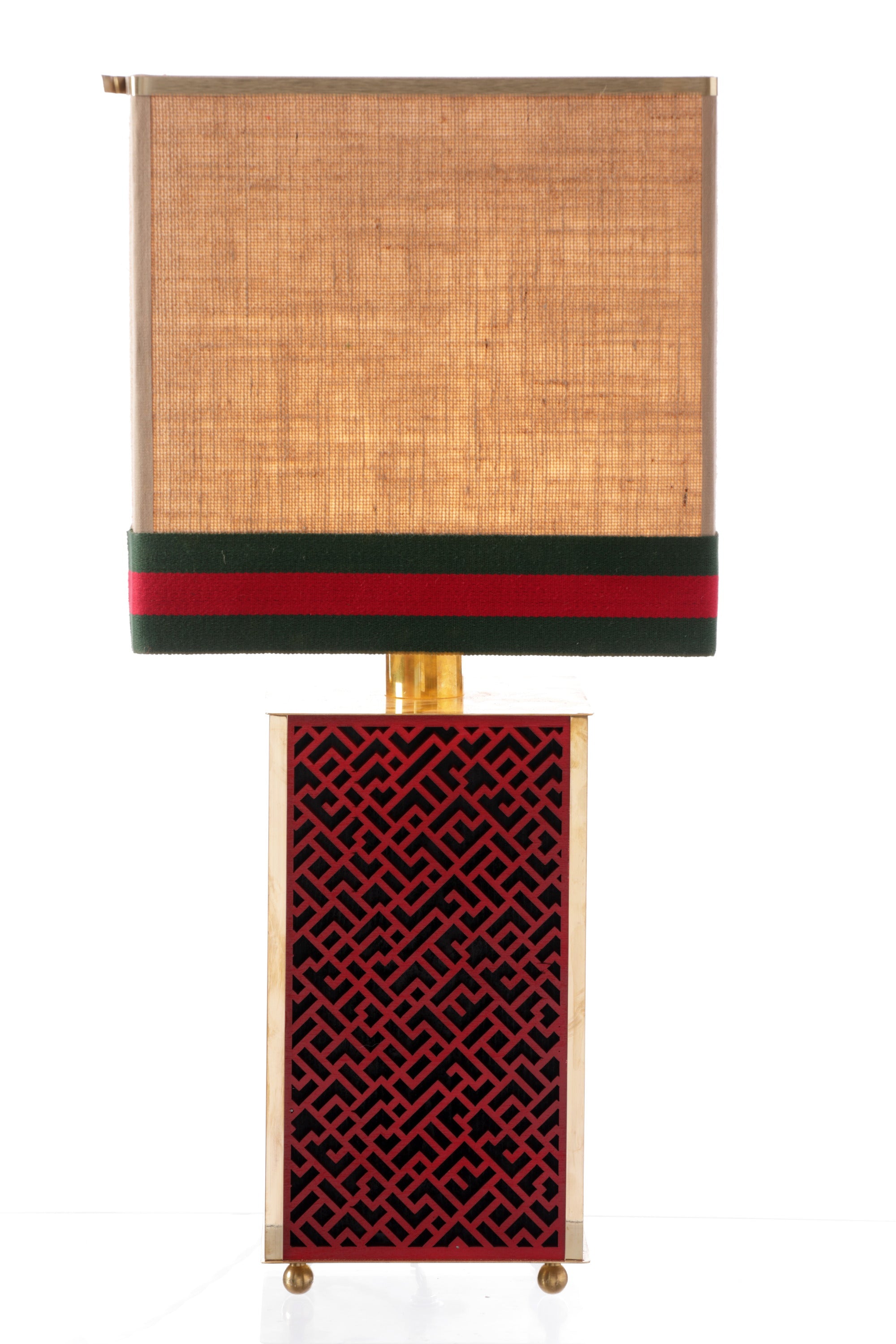 Pair of red perforated table lamps