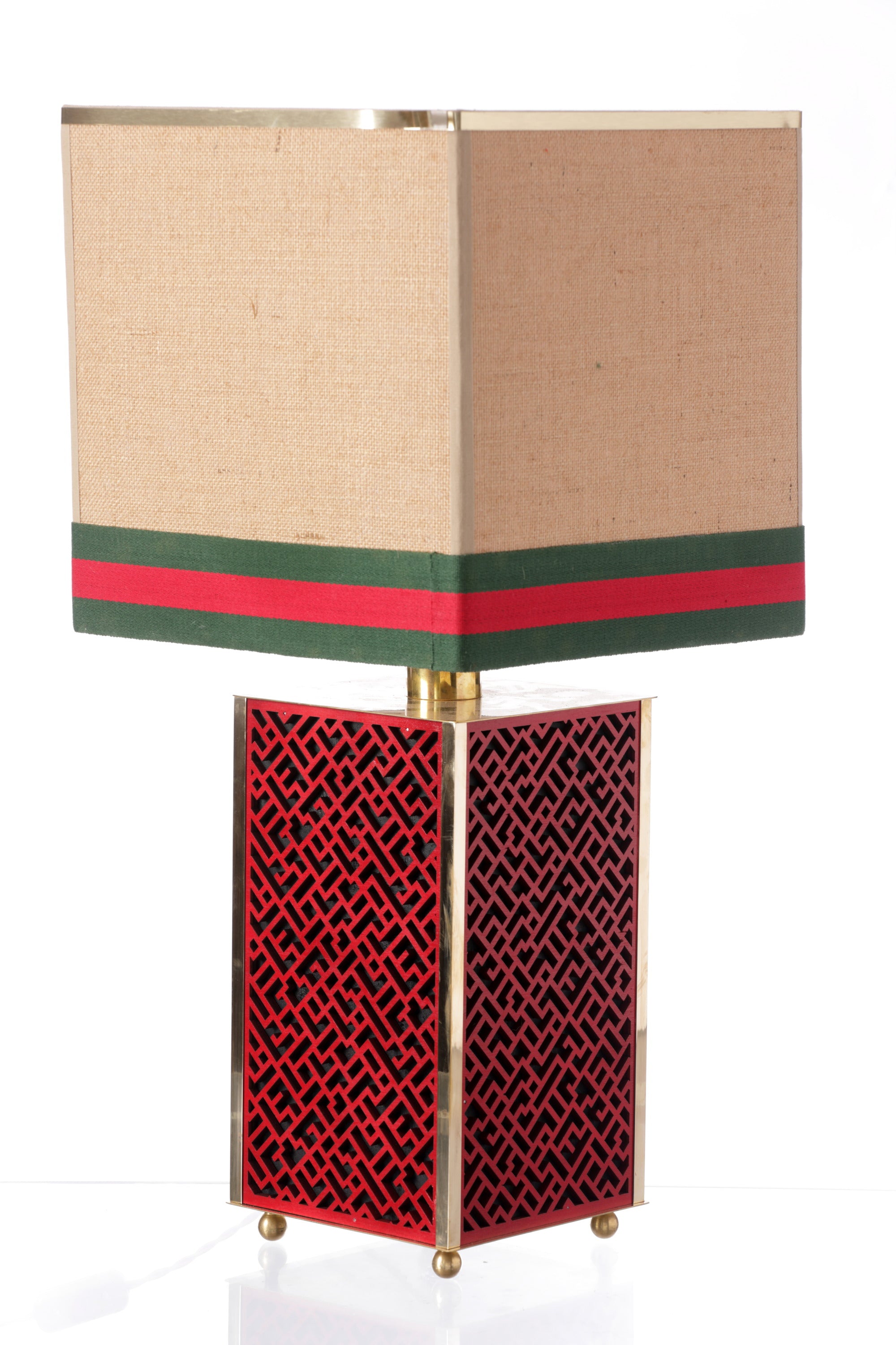 Pair of red perforated table lamps
