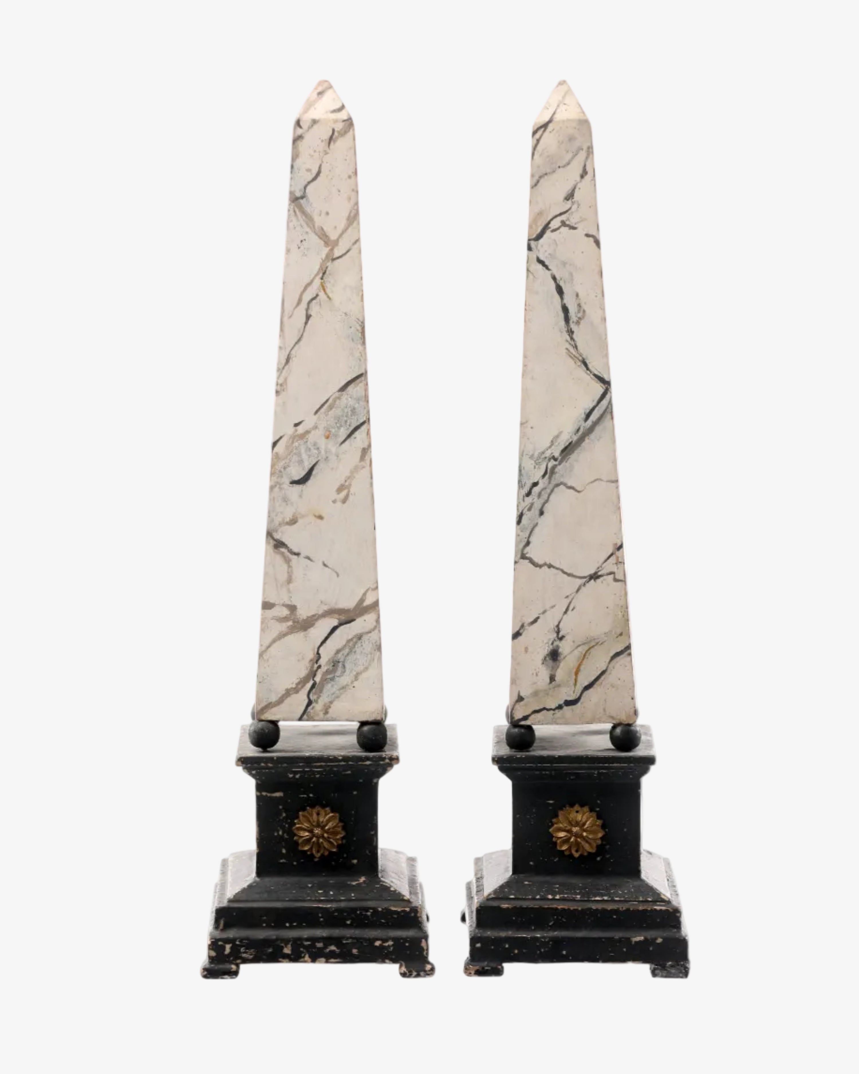 Pair of marbled wood obelisks from the 1970s