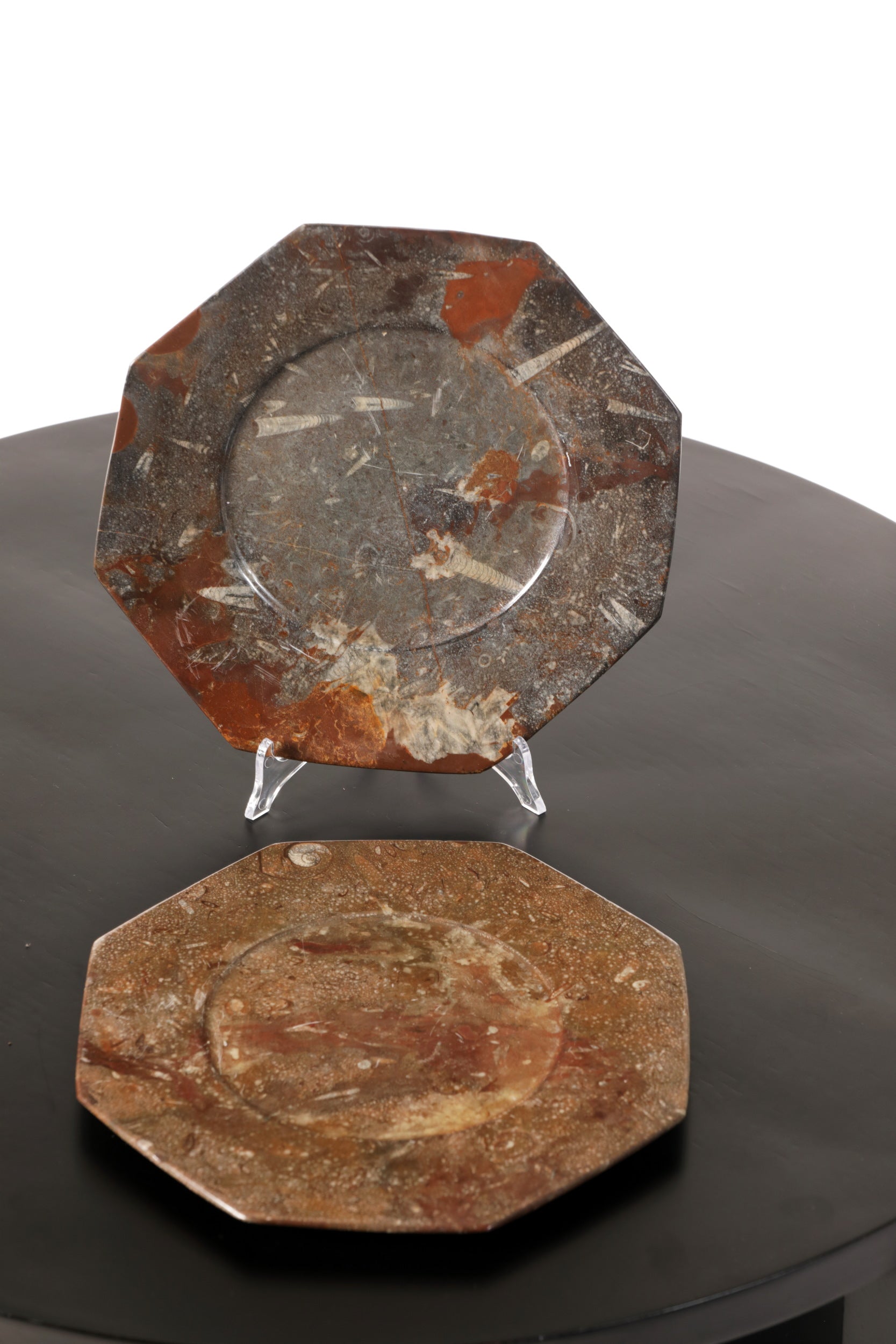 Pair of stone and fossil plates from the 70s