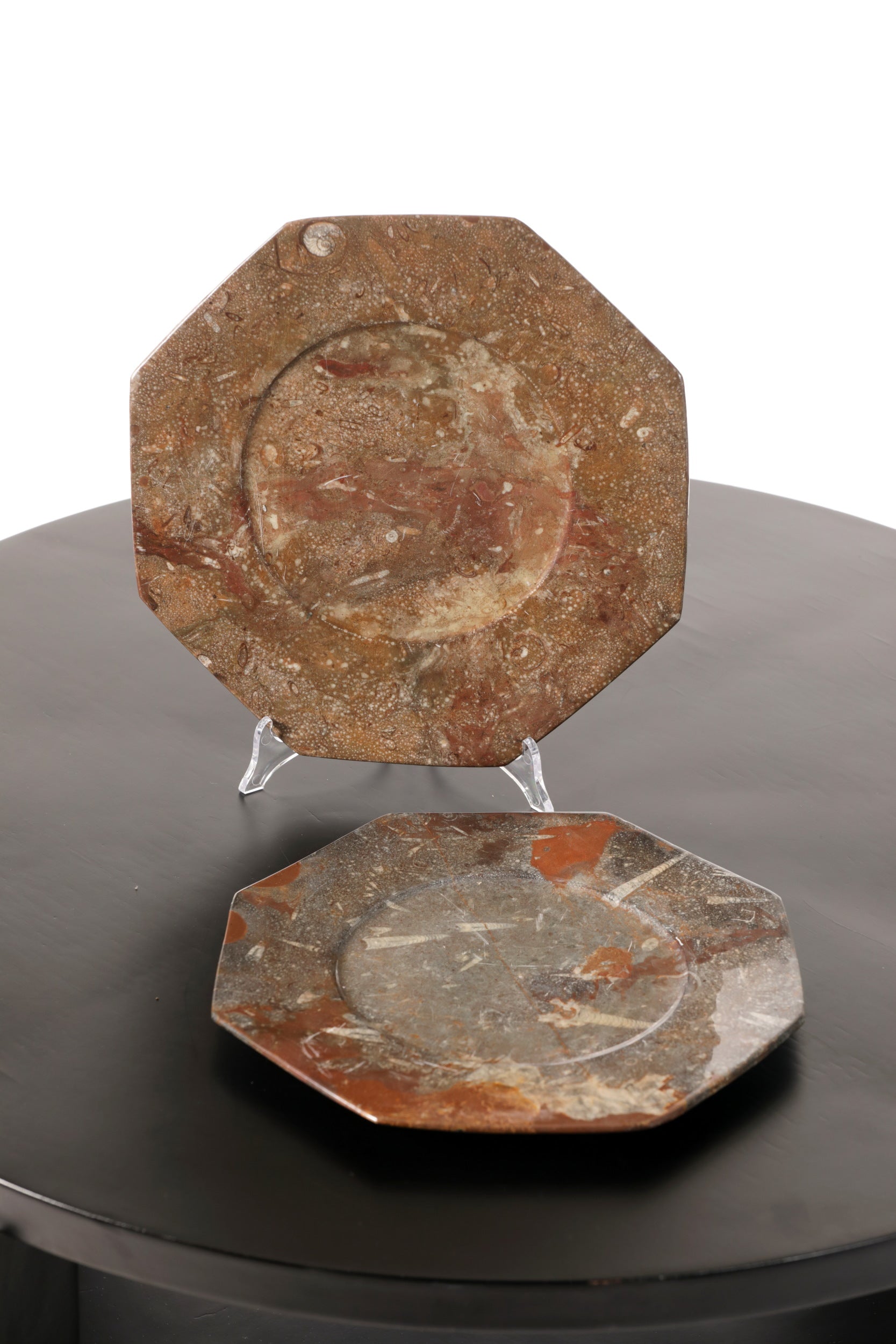 Pair of stone and fossil plates from the 70s