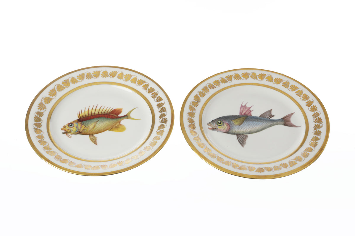 Pair of 19th-century Sèvres porcelain plates with fish motifs