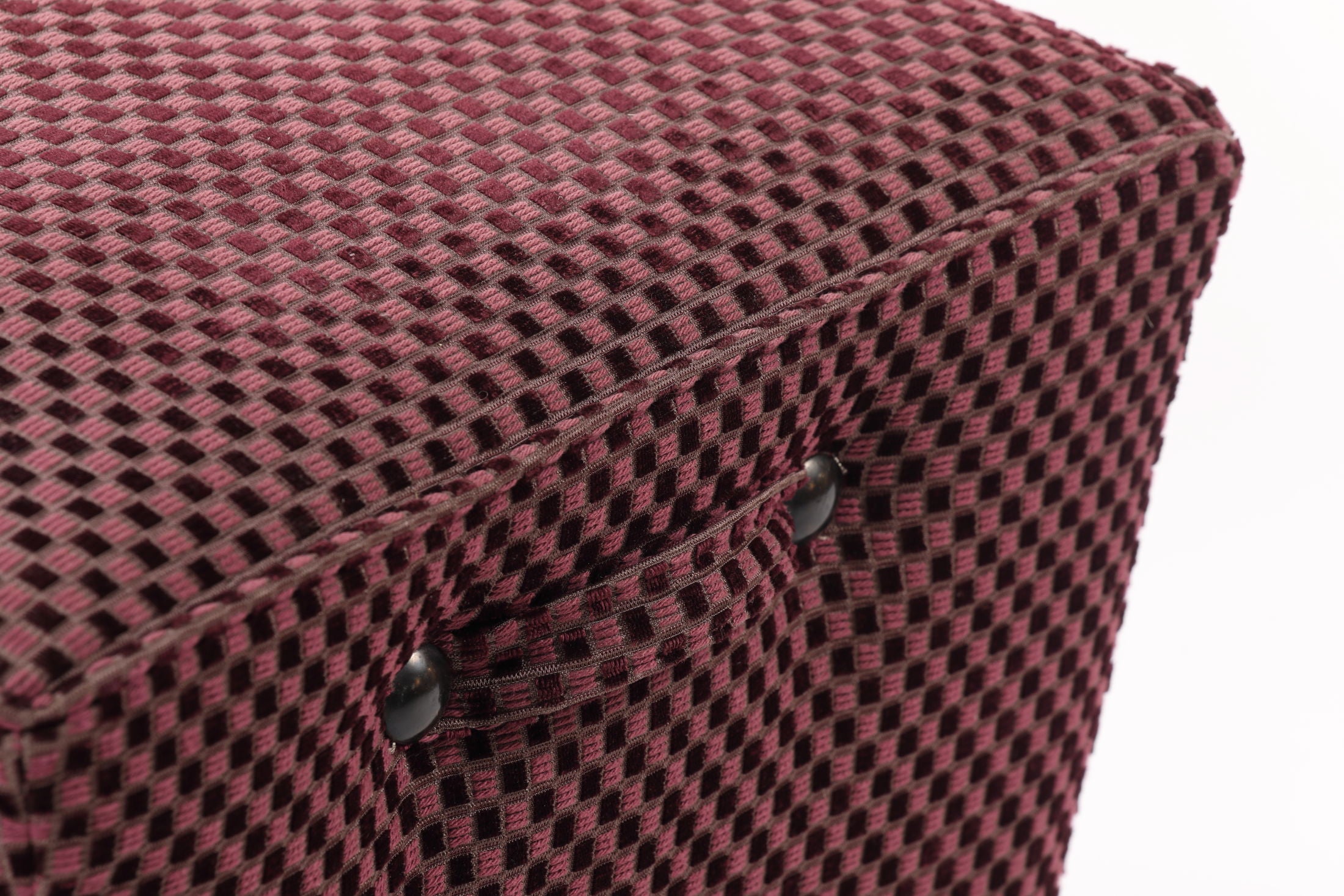 Pair of small plum velvet poufs