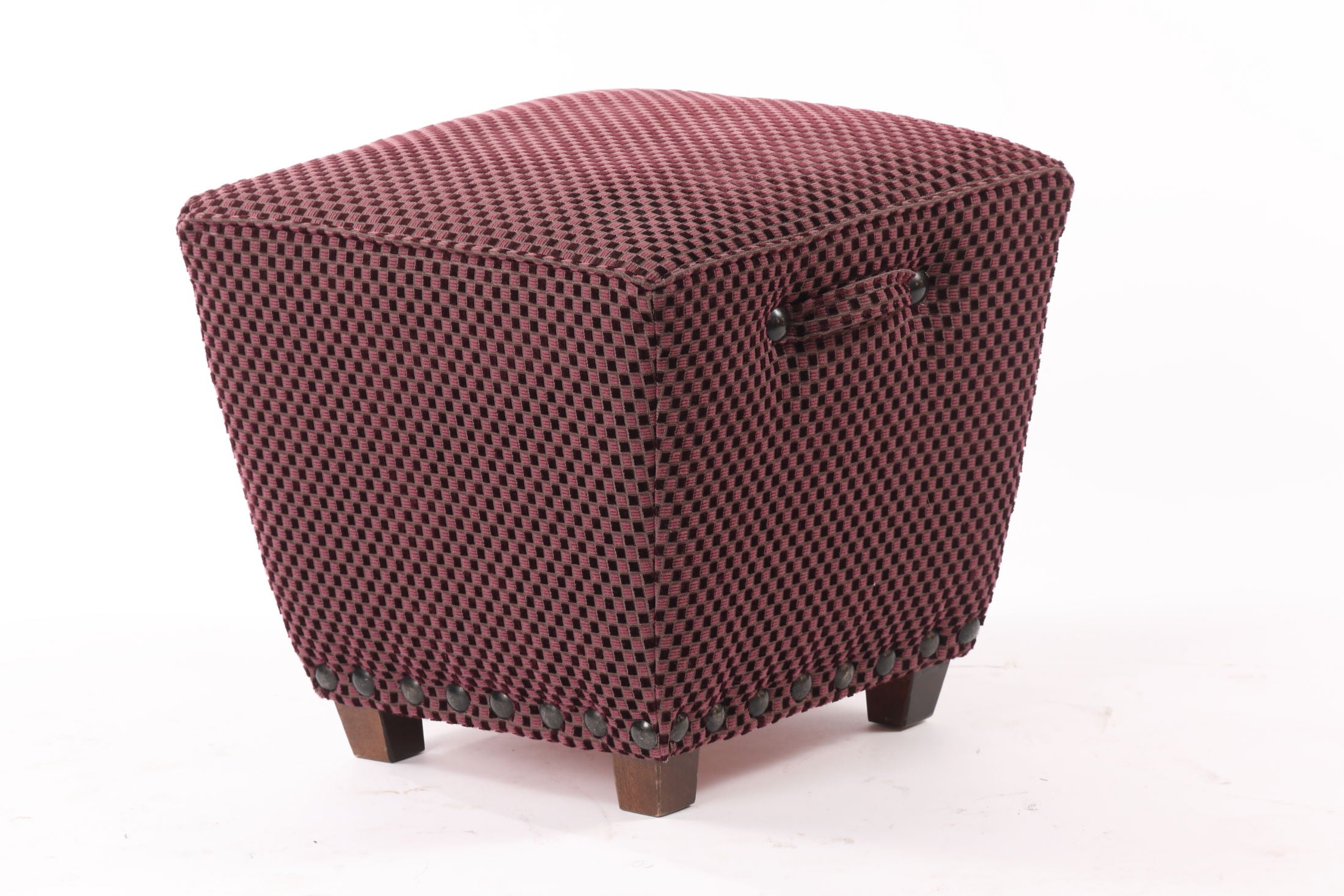 Pair of small plum velvet poufs