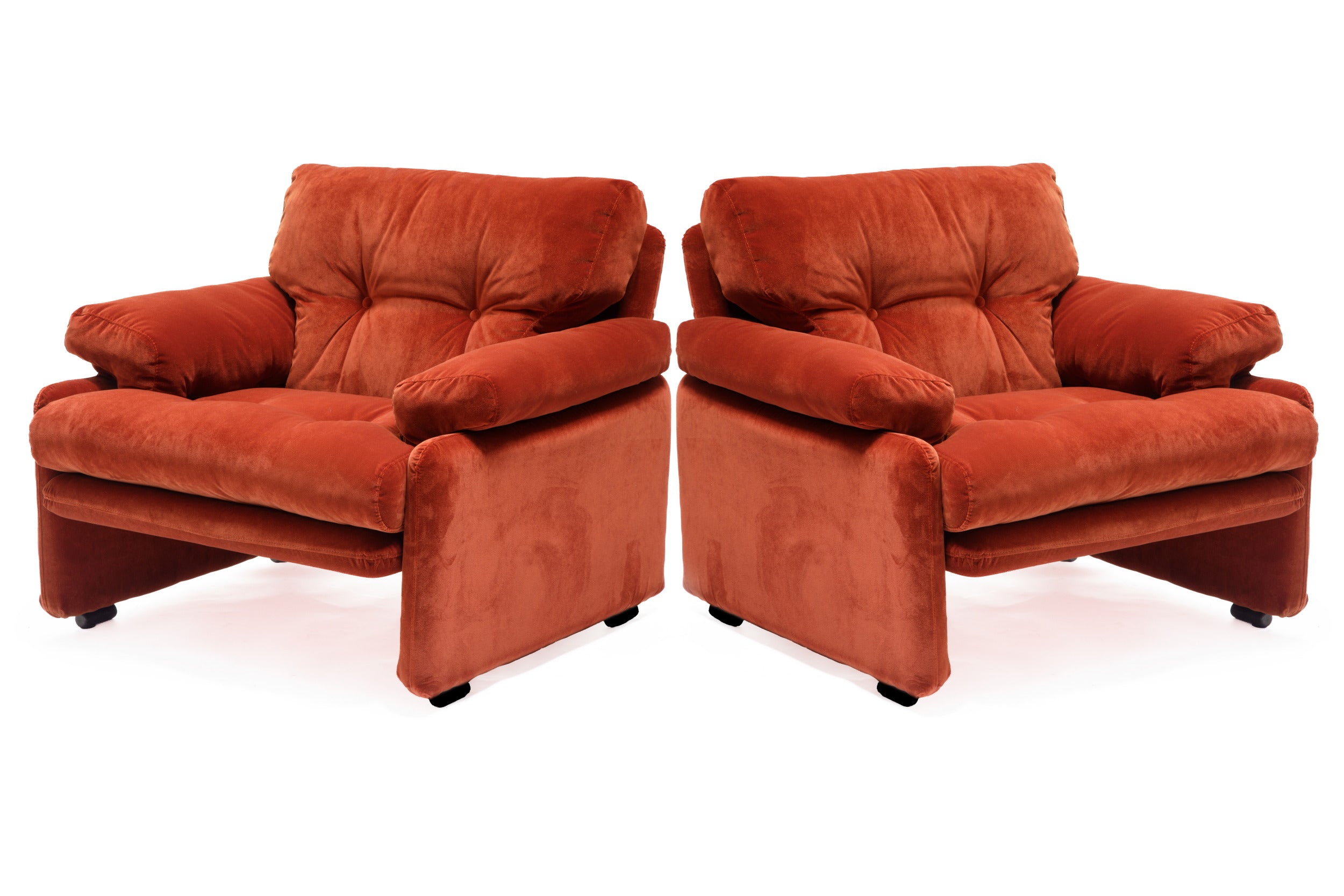 Pair of Afra and Tobia Scarpa armchairs, 1970, Coronado model, reinterpreted by triplef