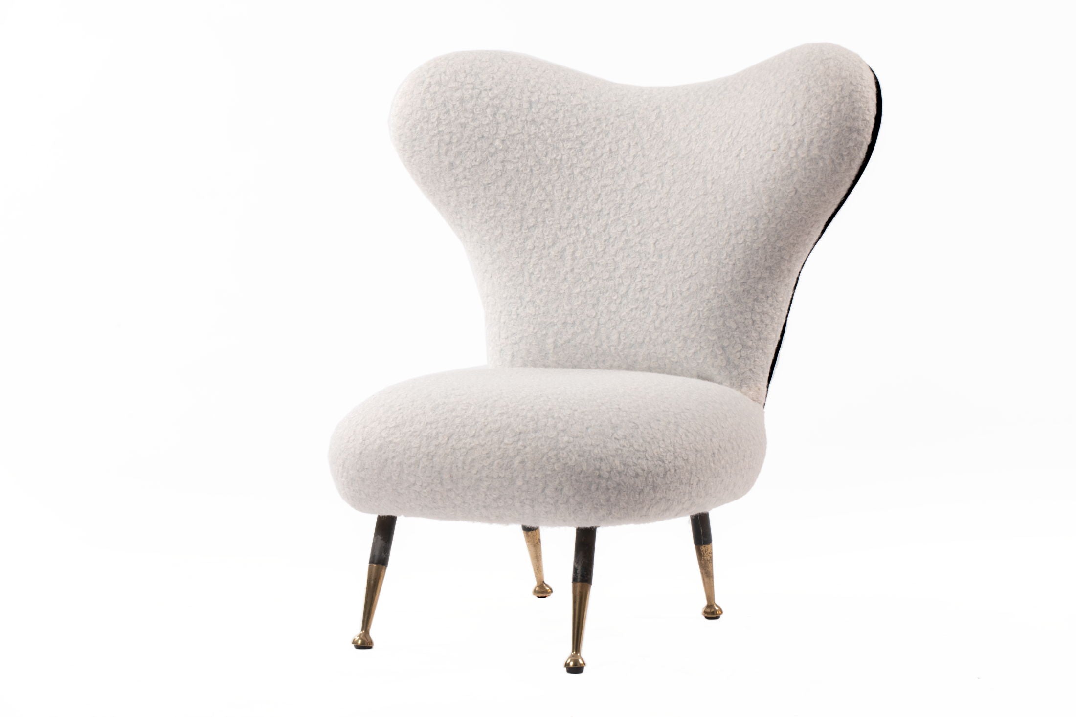 Pair of white bouclé bedroom armchairs from the 60s