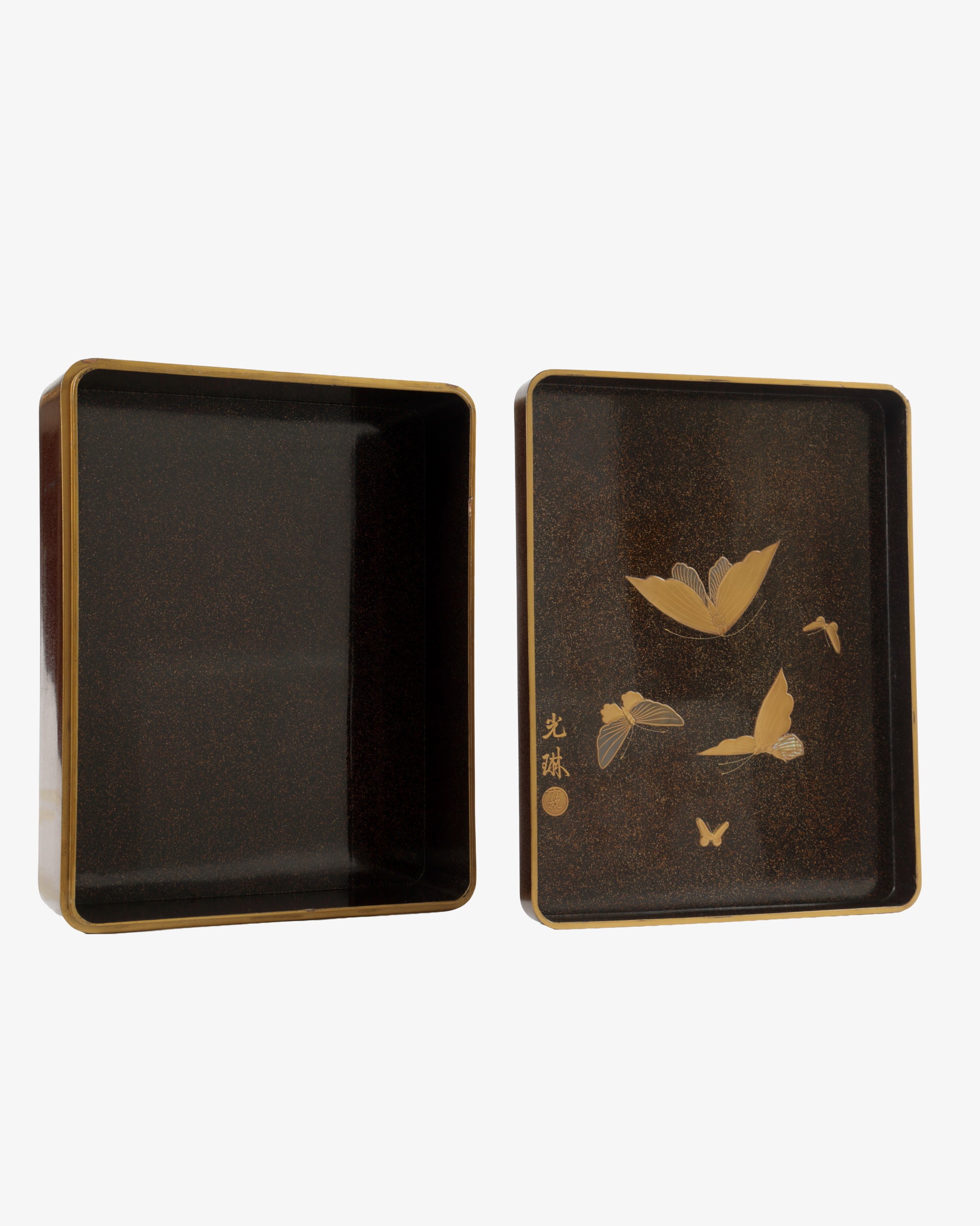 Pair of Korin-style maki-e lacquer Bunko and suzuribako boxes