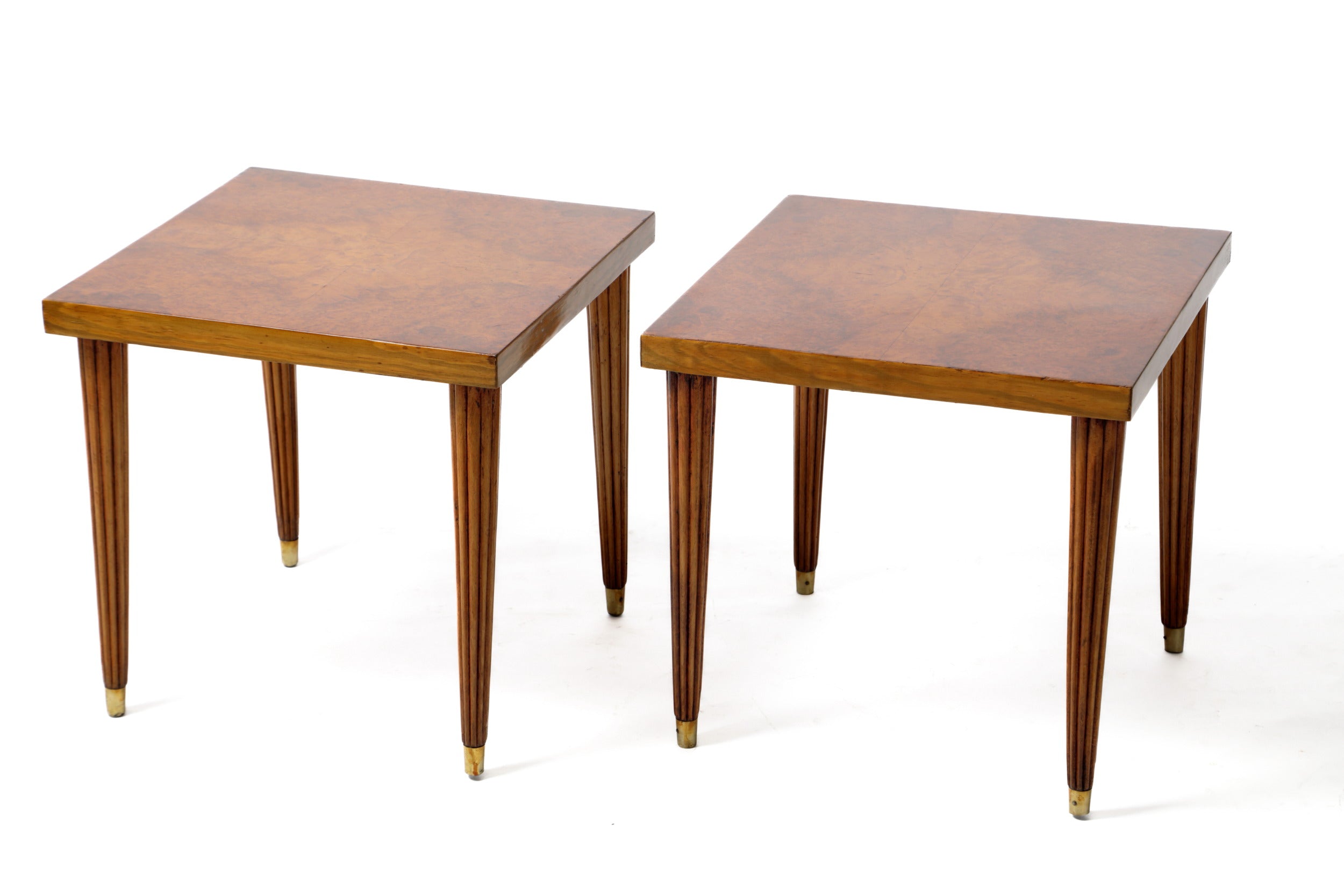 Pair of burl wood tables with grissinate legs