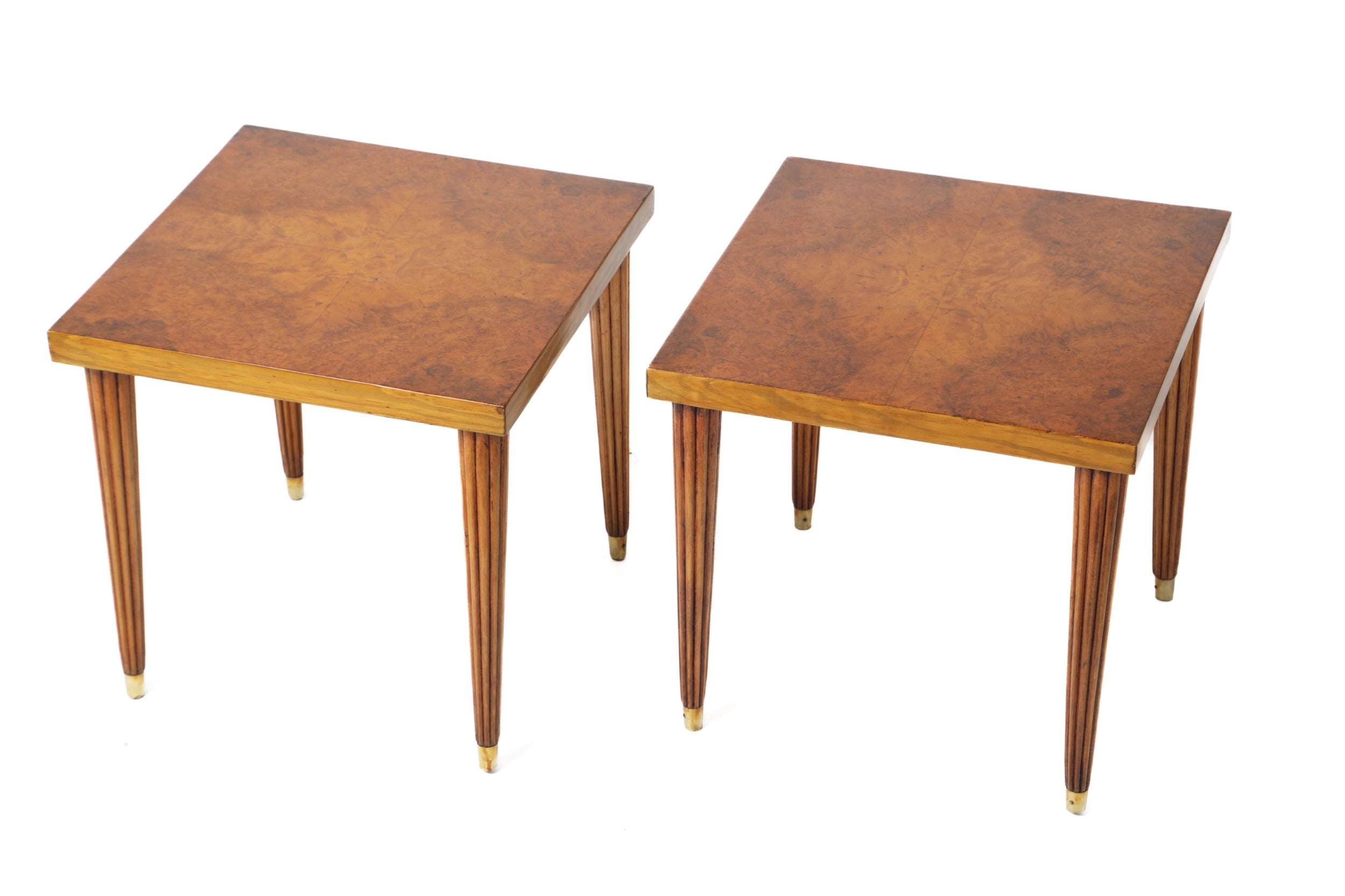 Pair of burl wood tables with grissinate legs