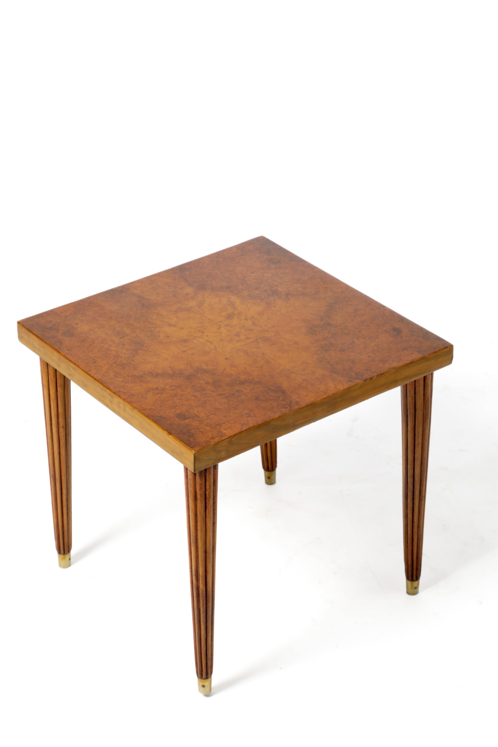 Pair of burl wood tables with grissinate legs