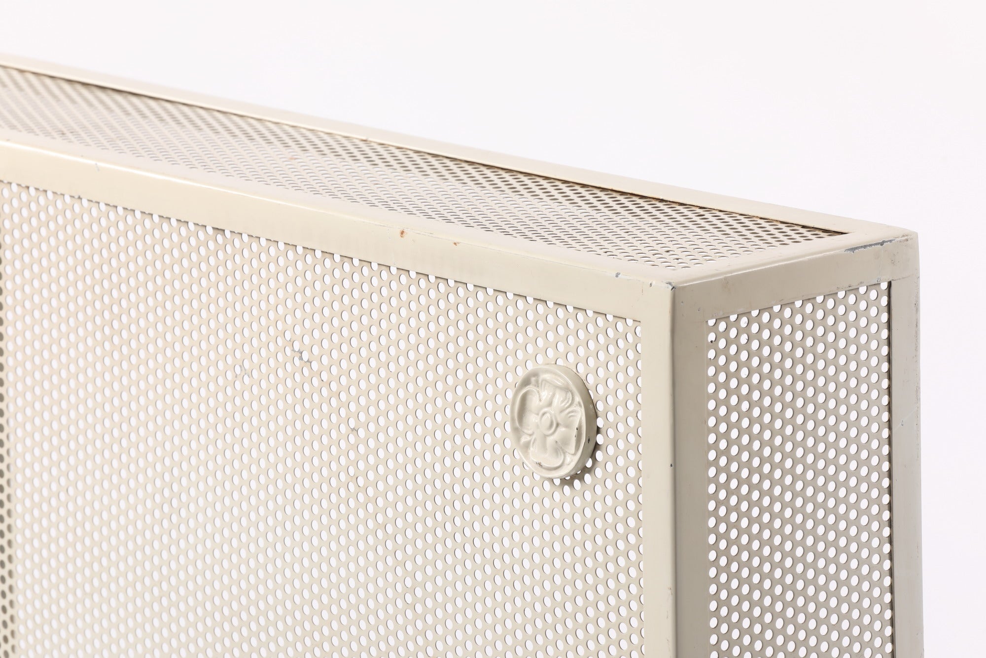 Square white metal radiator cover from the 60s