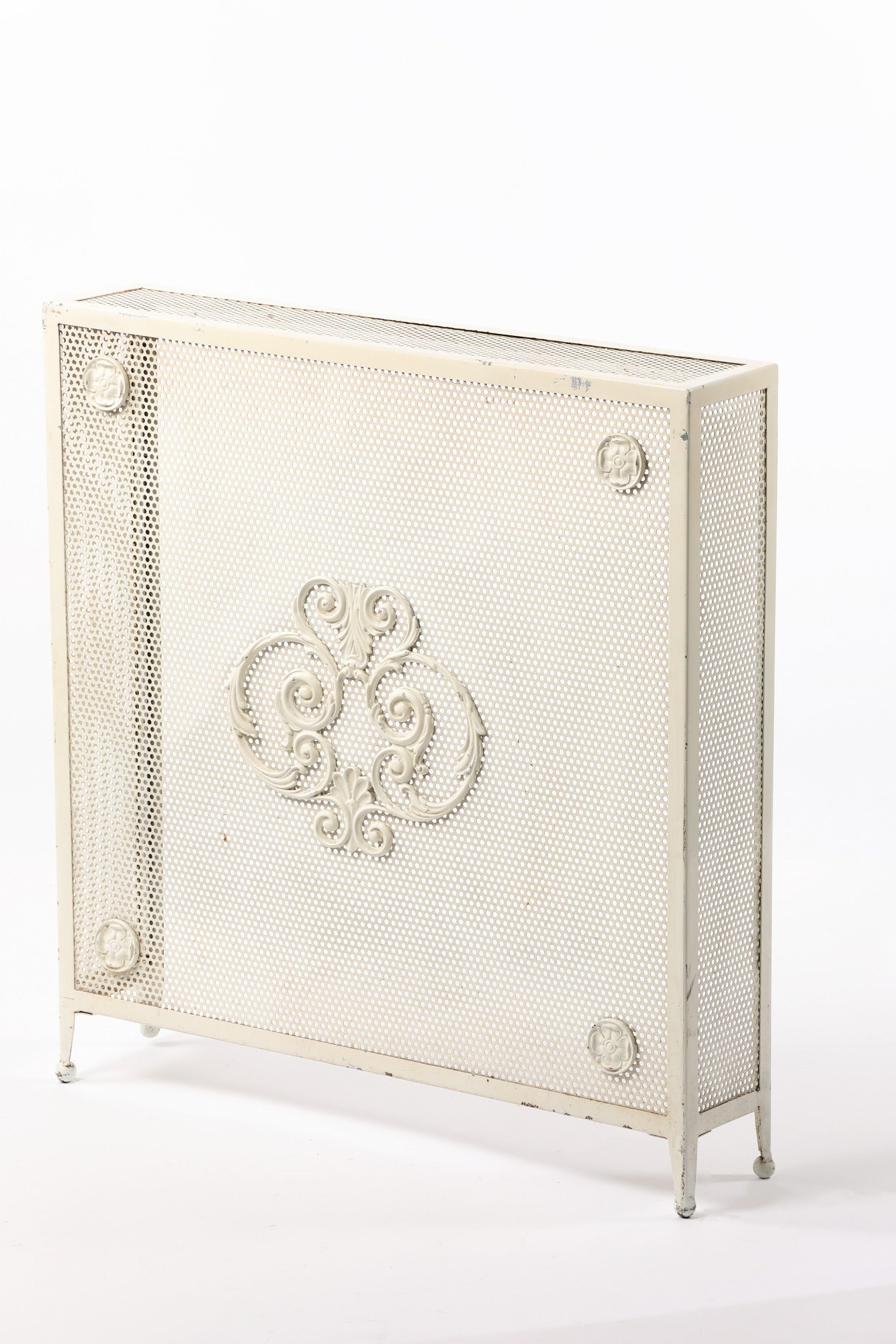 Square white metal radiator cover from the 60s