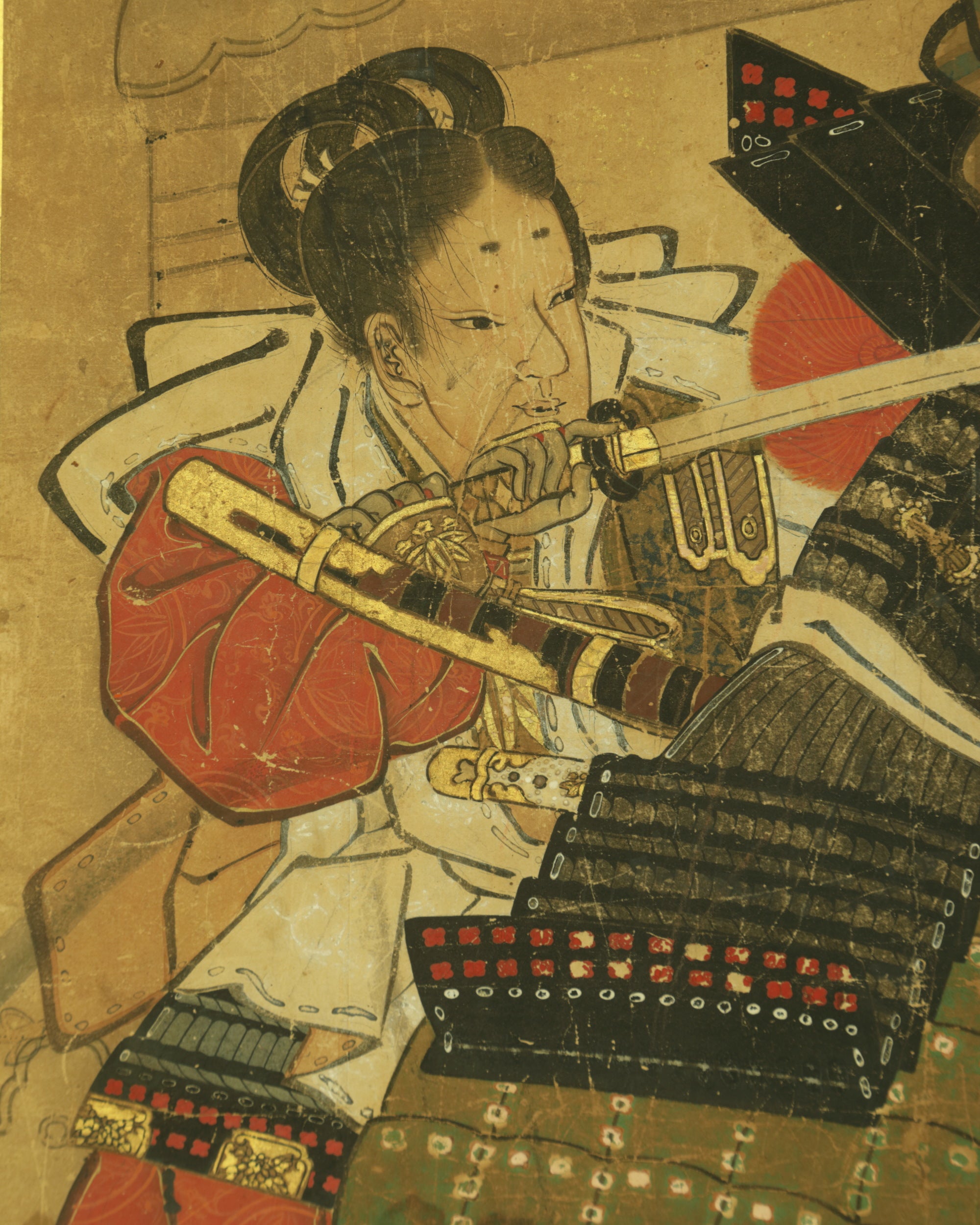 Painting on rice paper: Benkei and Yoshitsune on Gojo Bridge