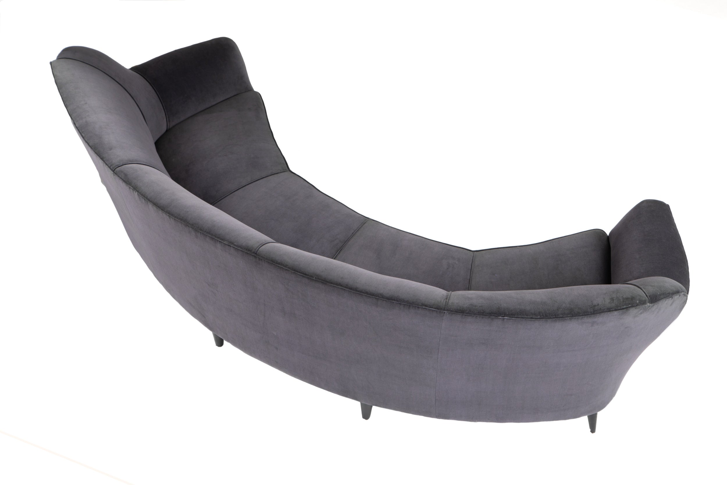Curved sofa from the 50s in blueberry velvet
