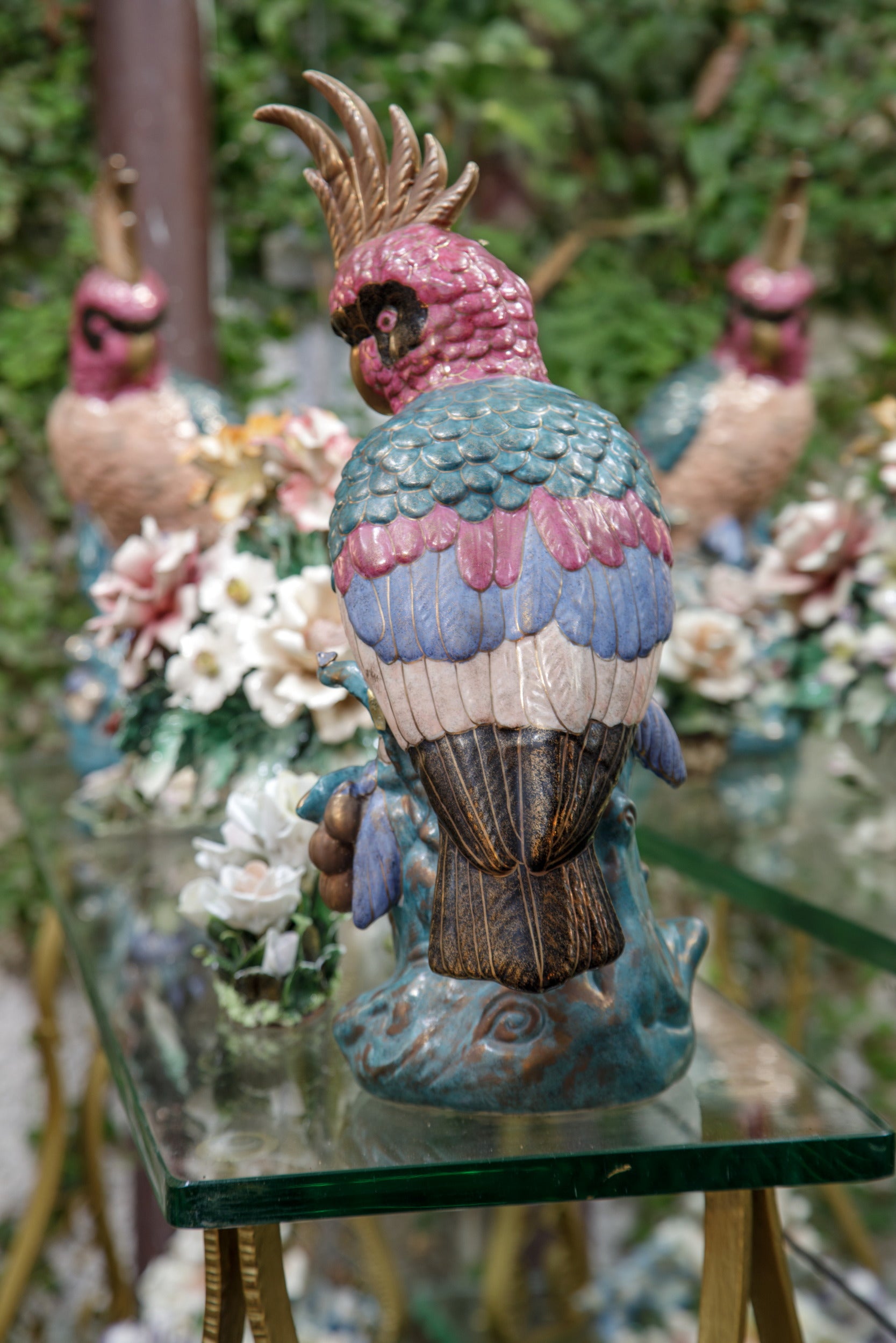 Pair of Japanese Satsuma Ceramic Parrots