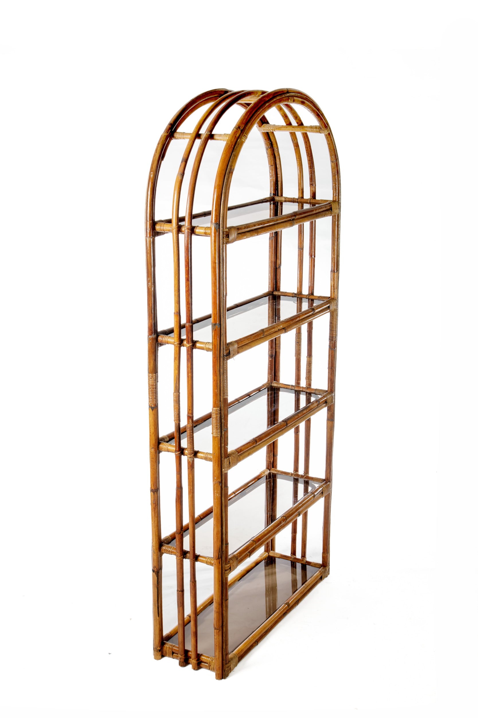 1970s arched bamboo bookcase