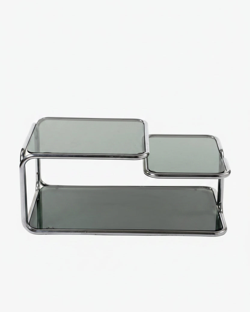 1970s steel and smoked glass lounge table